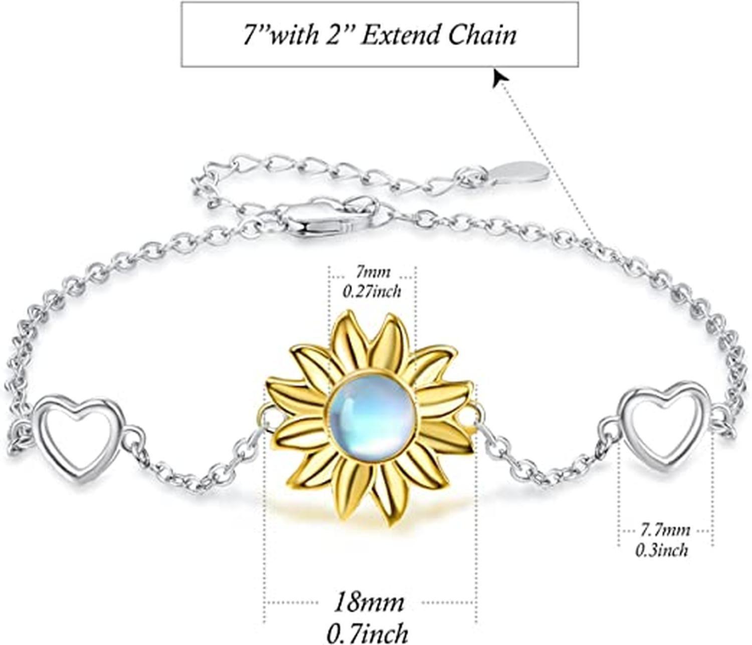 Pulsera Brazalete Plata Fina 925 Flor De Girasol Opalo Mujer-4