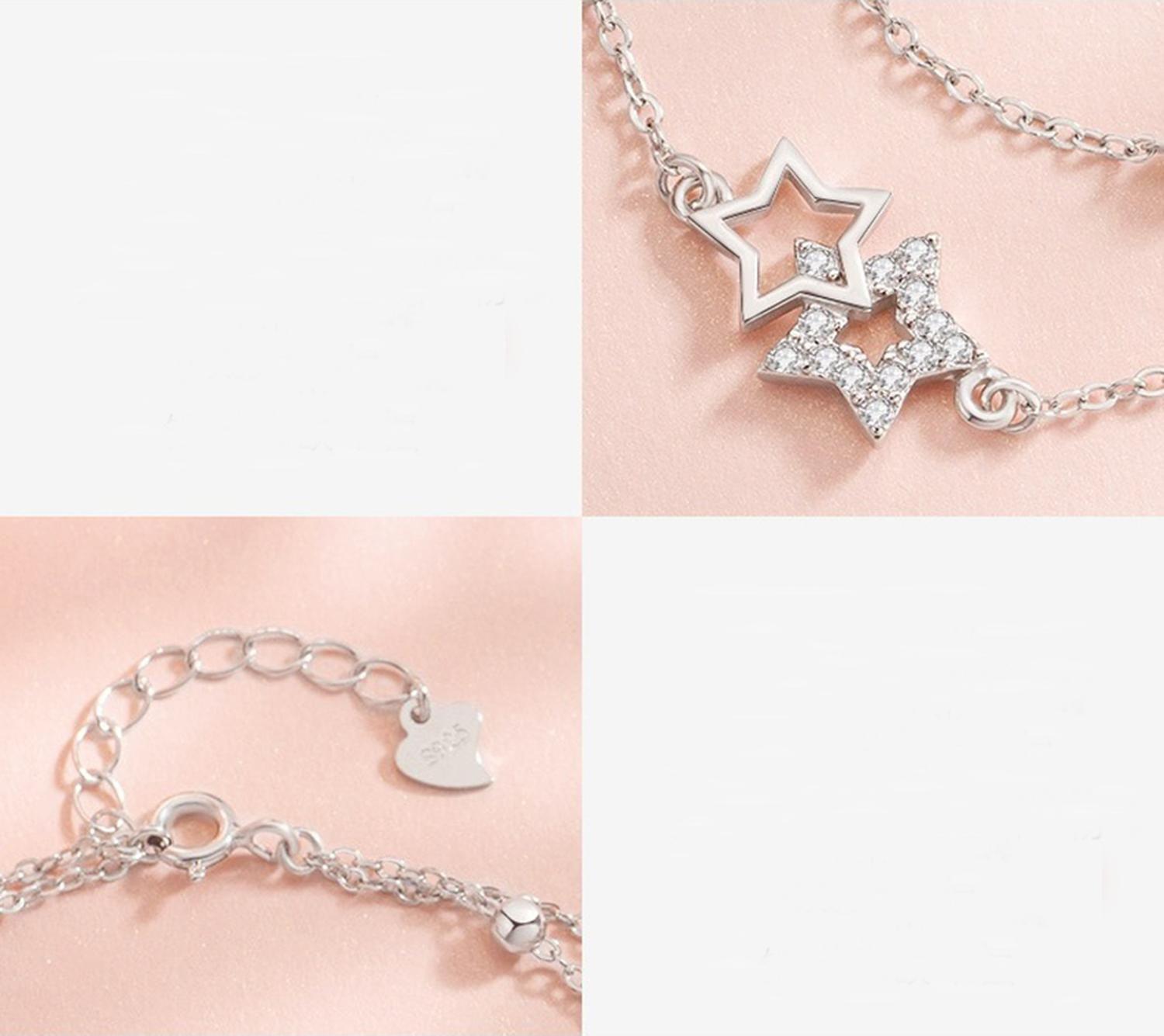 Pulsera Plata Fina 925 Cuentas Estrellas Mujer Regalo Joyas-2
