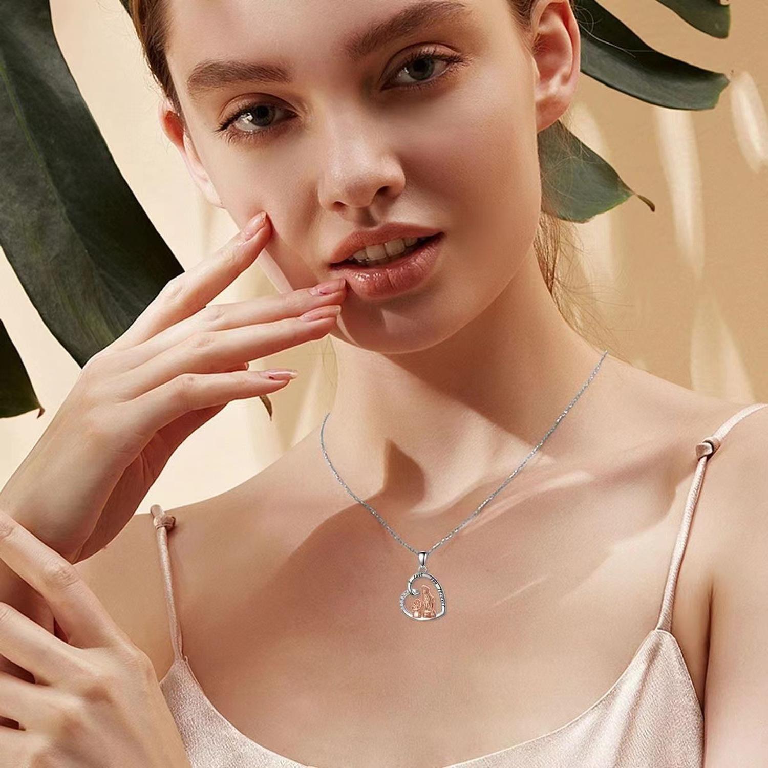 Collar Plata Fina 925 Madre E Hija Colgante Baño Oro Corazon-2