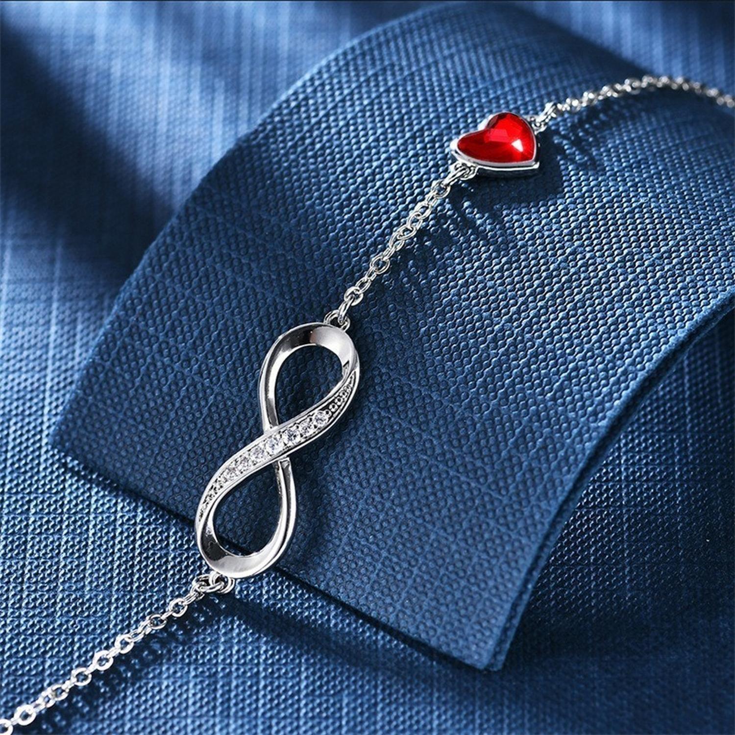 Pulsera Plata Fina 925 Infinito Corazon Cristal Austriaco-2