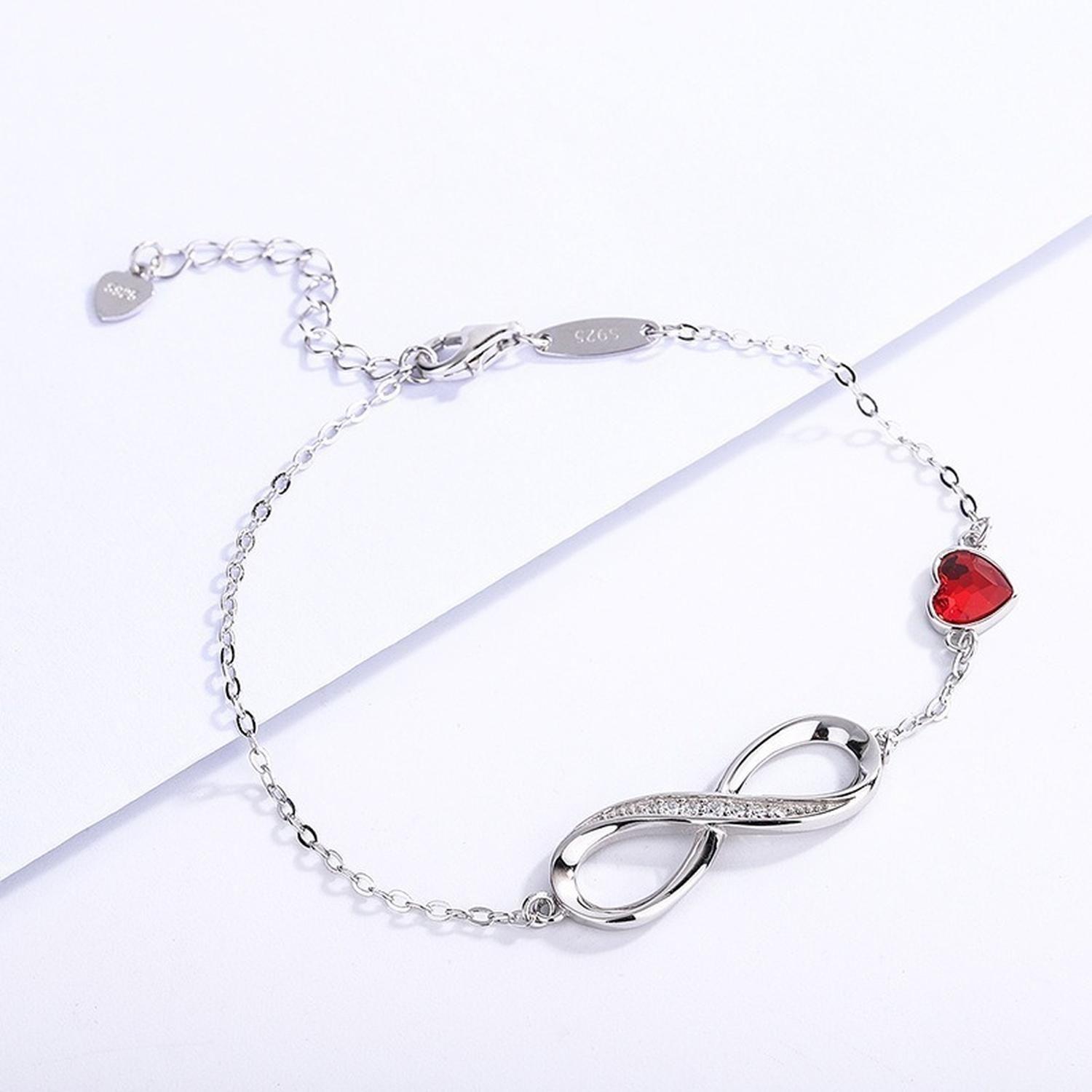 Pulsera Plata Fina 925 Infinito Corazon Cristal Austriaco-3