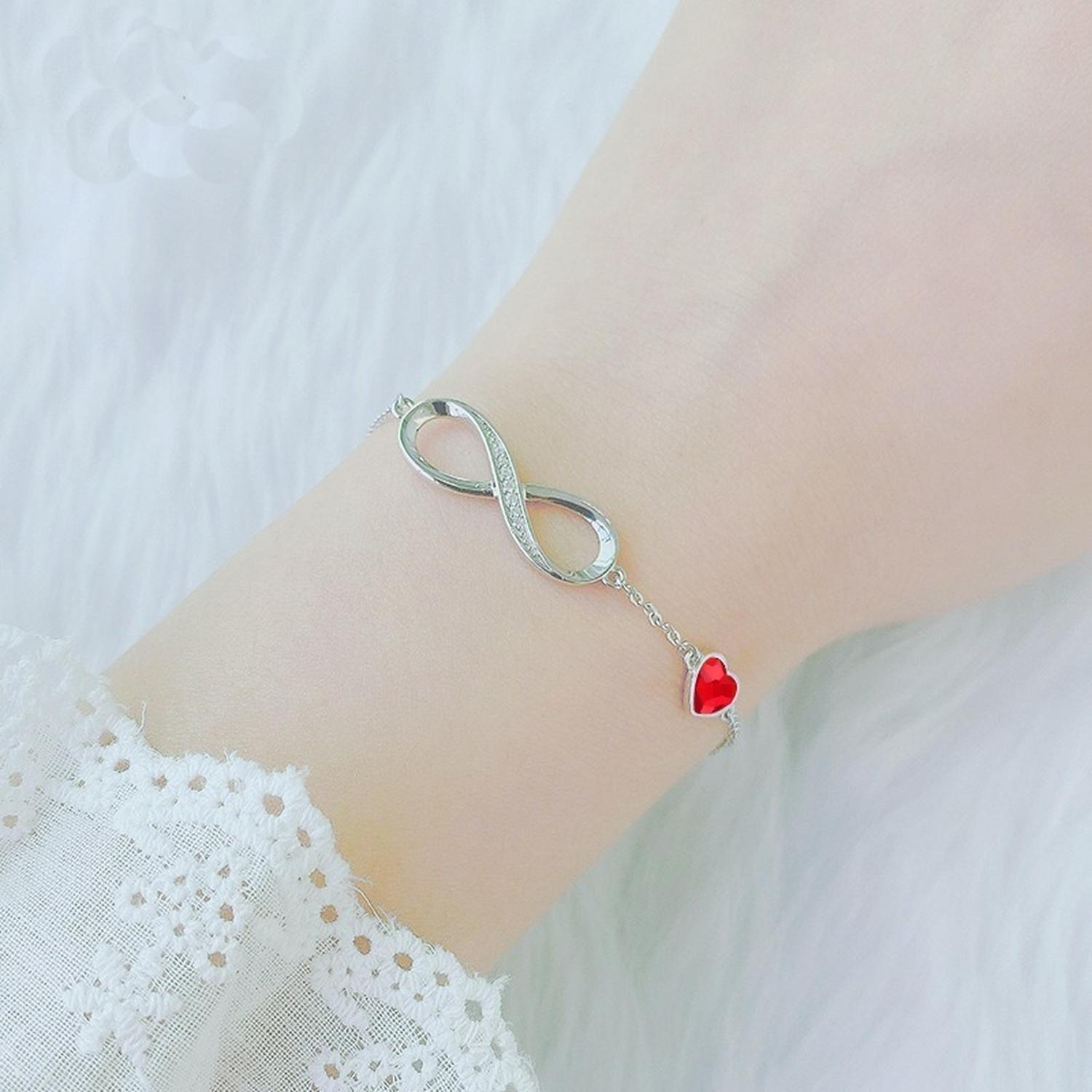 Pulsera Plata Fina 925 Infinito Corazon Cristal Austriaco-4