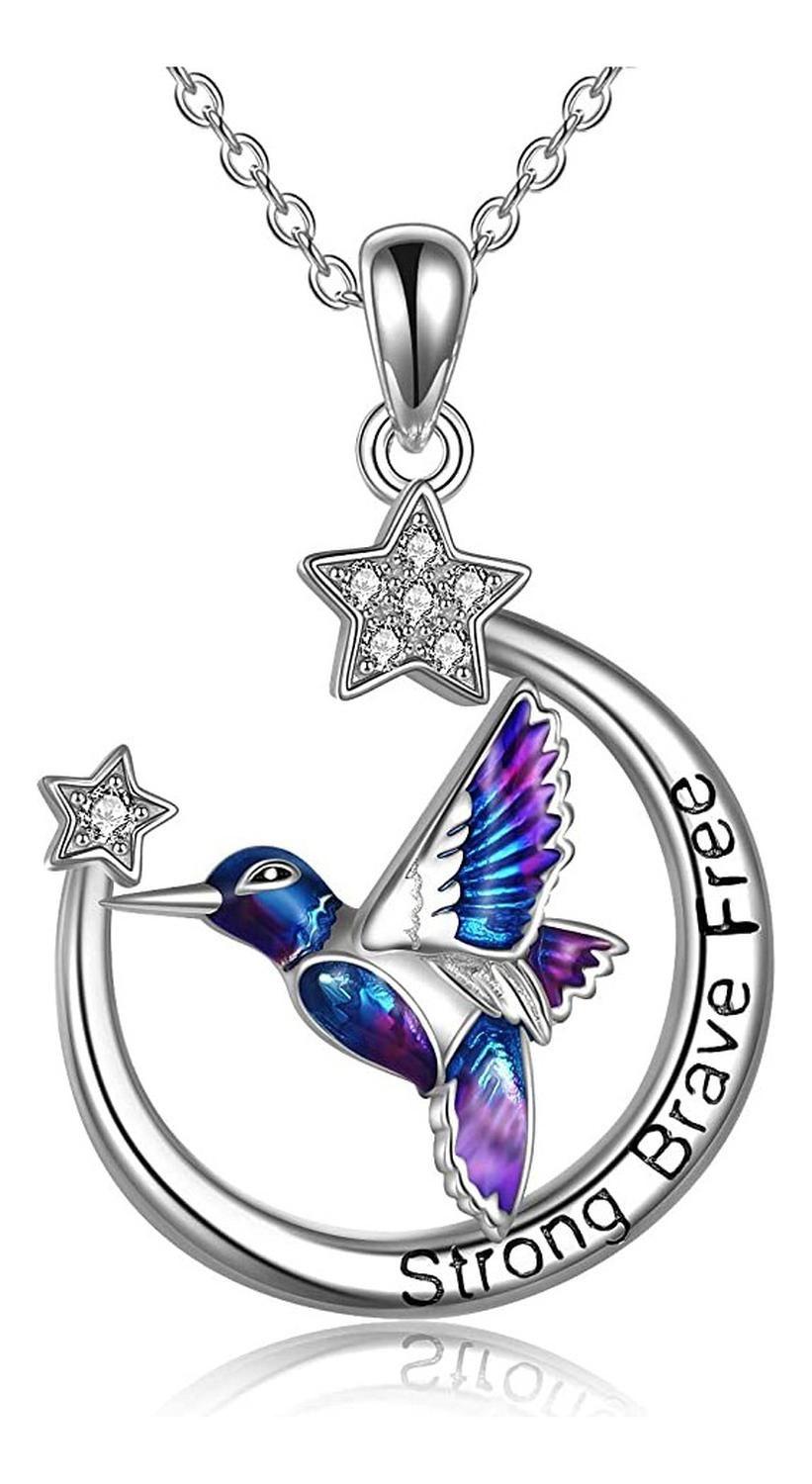 Collar Plata 925 Colibrí Luna Y Estrellas Circonios Mujer-0