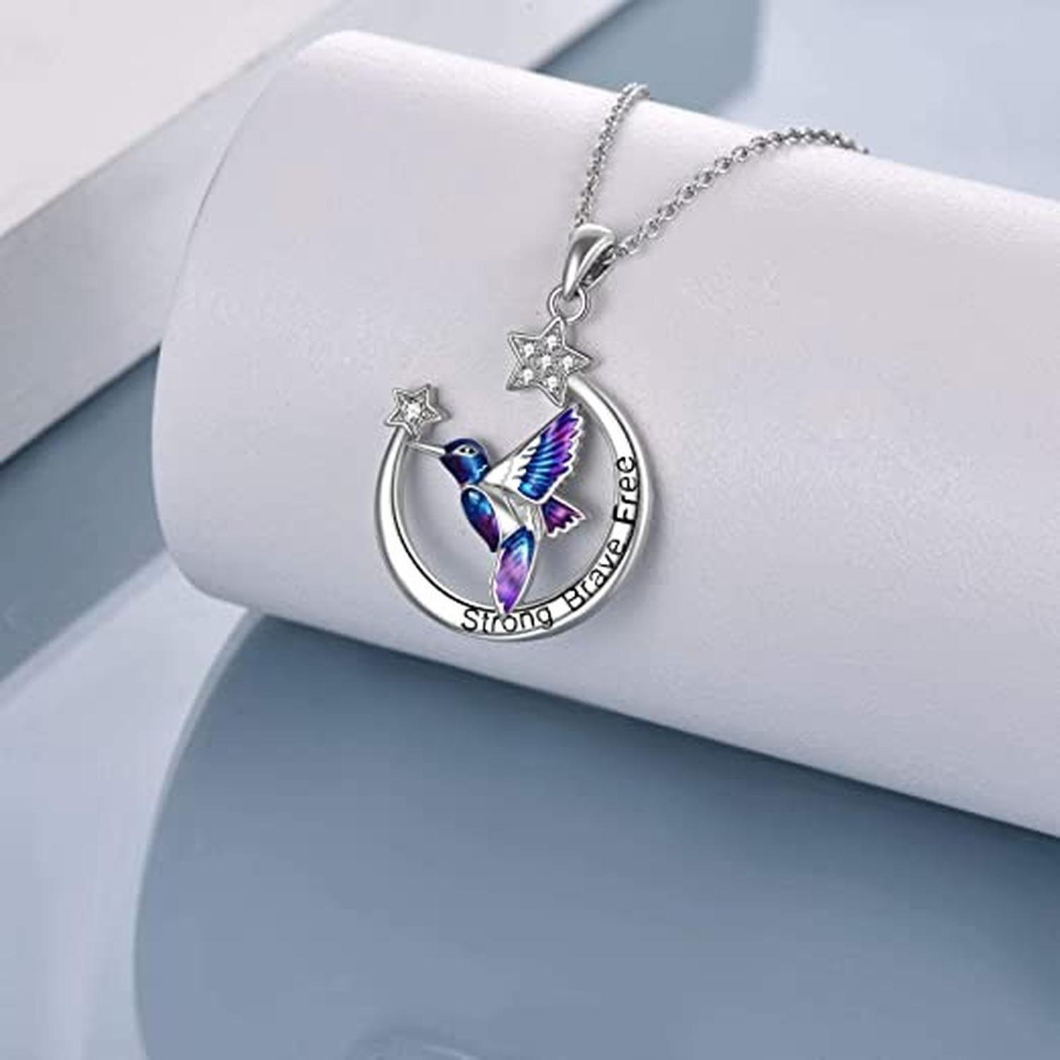 Collar Plata 925 Colibrí Luna Y Estrellas Circonios Mujer-3
