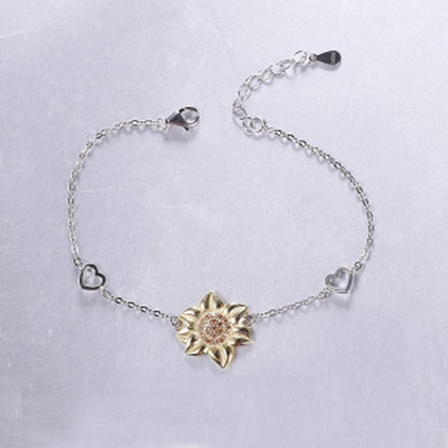 Pulsera Brazalete Plata Fina 925 Flor De Girasol Y Corazones-3