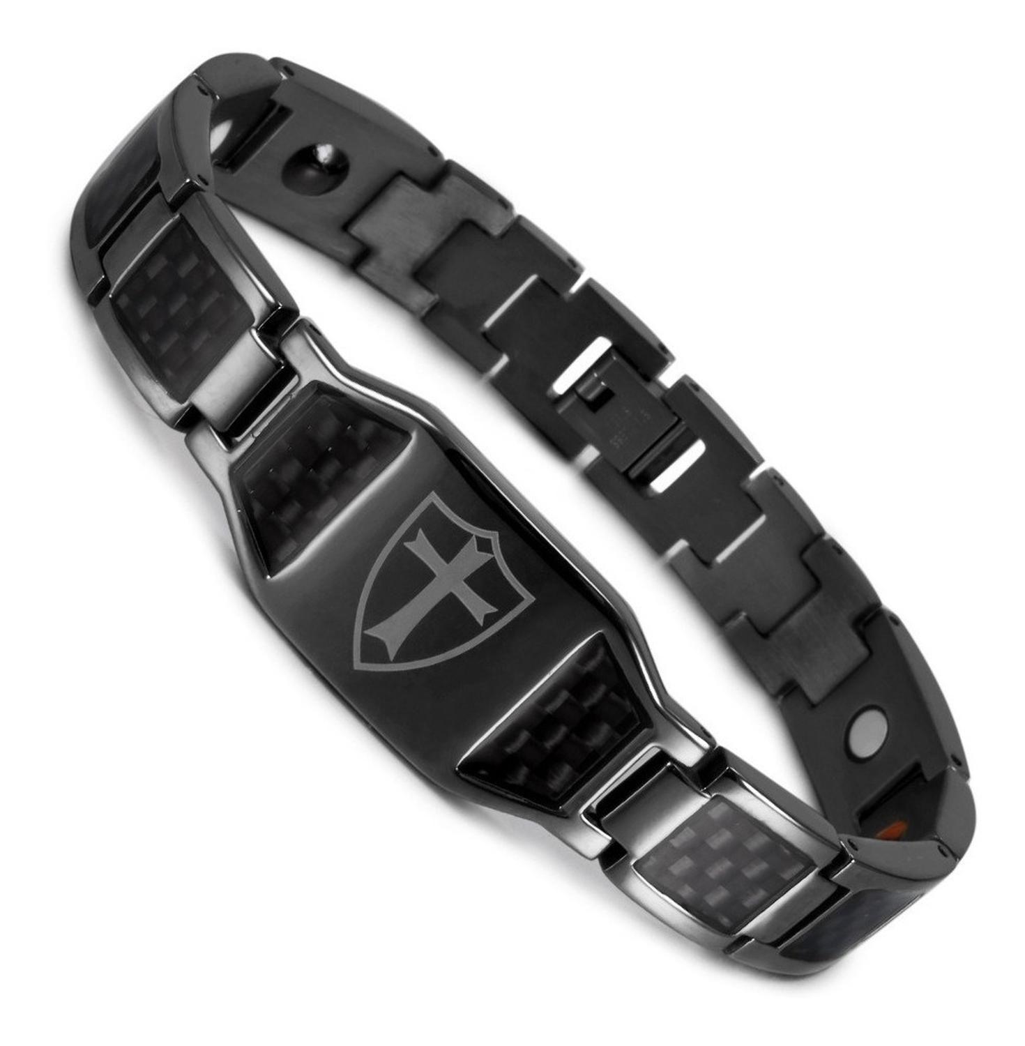 Pulsera Magnetica Acero Titanio Terapia Imanes Cruz Hombre-0