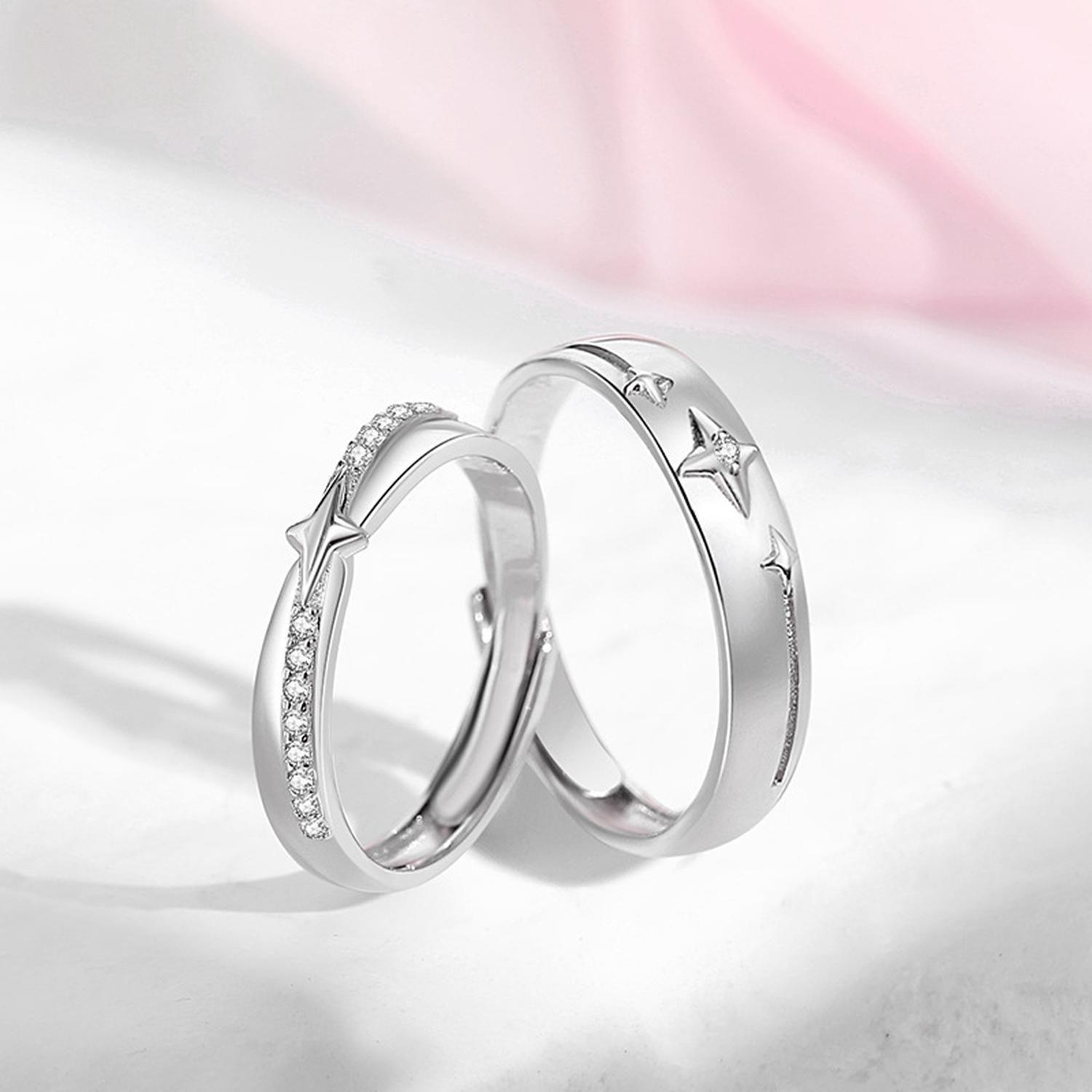 Anillos Plata 925 Estrellas Ilusion Ajustable Parejas Par-5