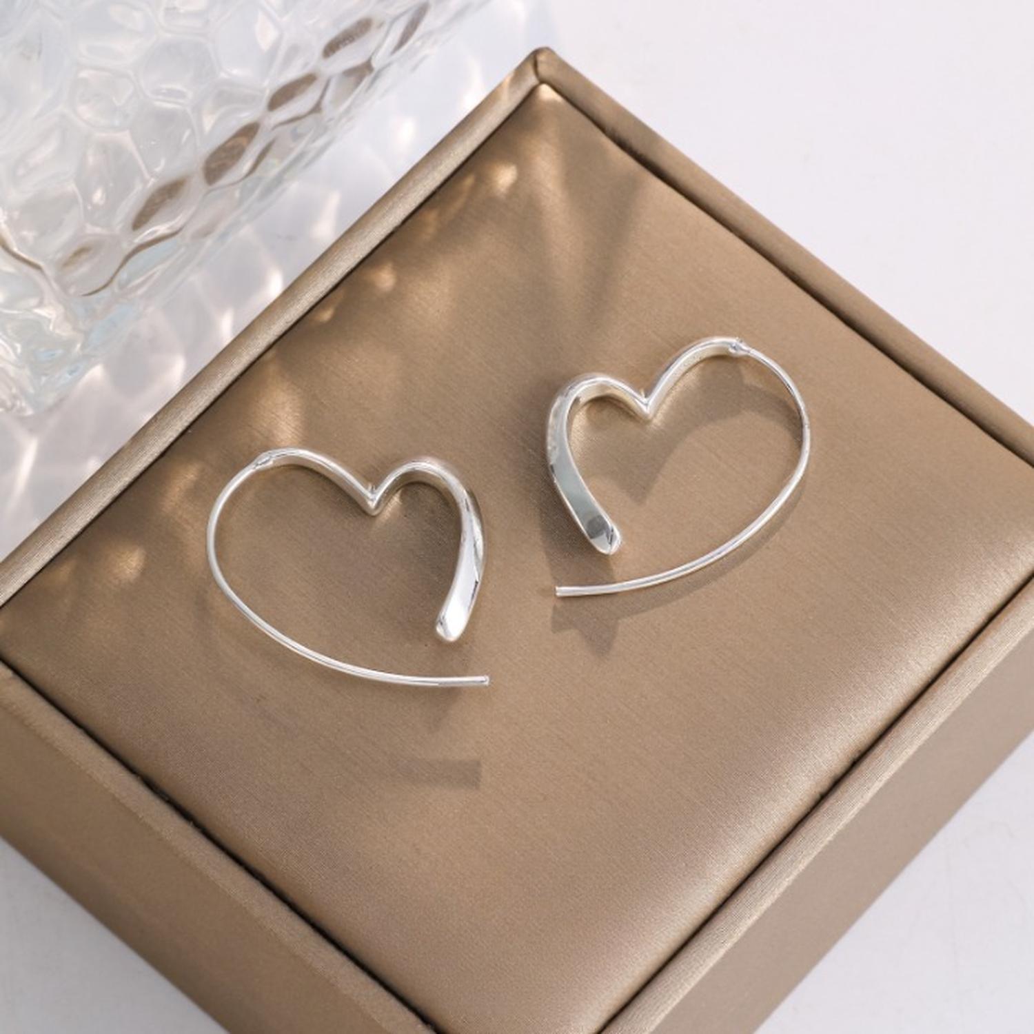 Aros Plata 925 Asimetricos Forma Corazon Mujer Joyas Regalo-3