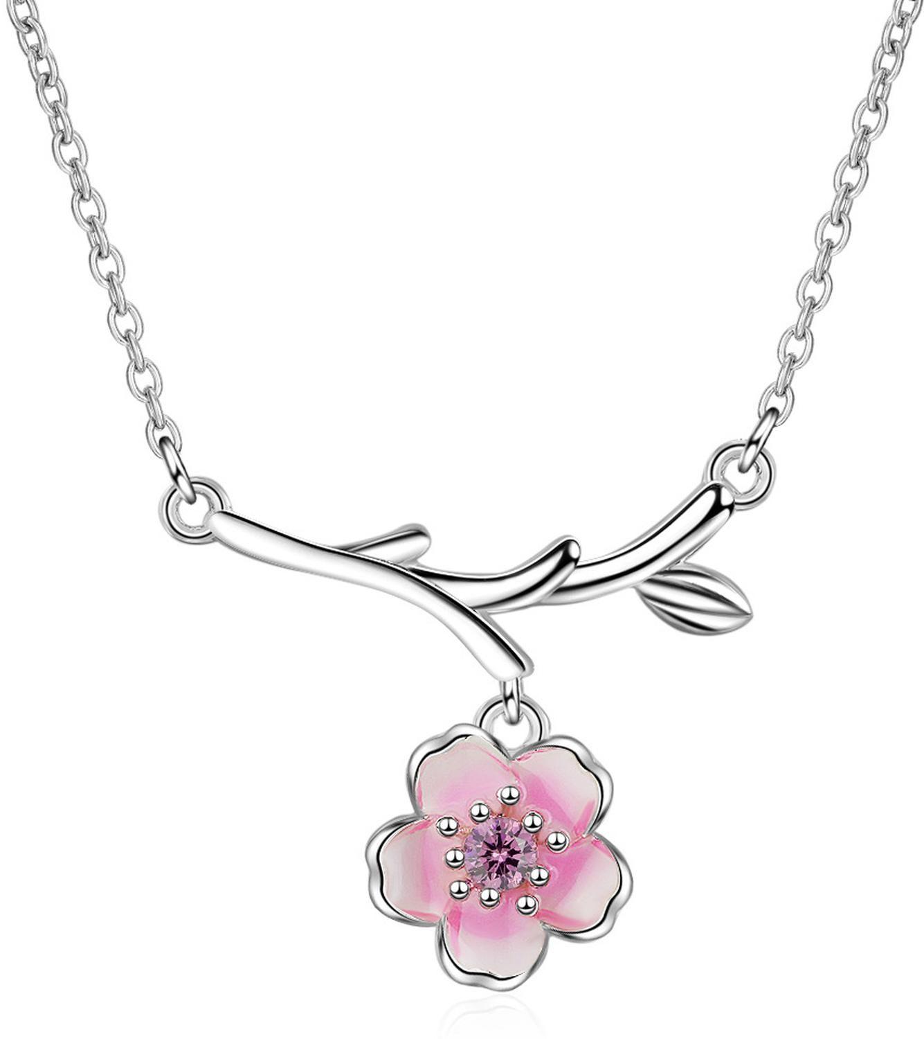 Collar Flor de Cerezo Ciruelo Plata 925 Mujer Joyas Regalo-0