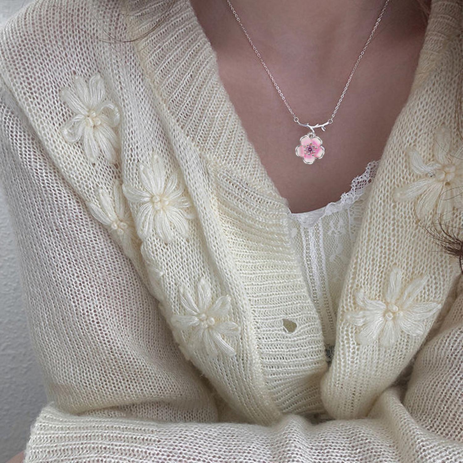 Collar Flor de Cerezo Ciruelo Plata 925 Mujer Joyas Regalo-1