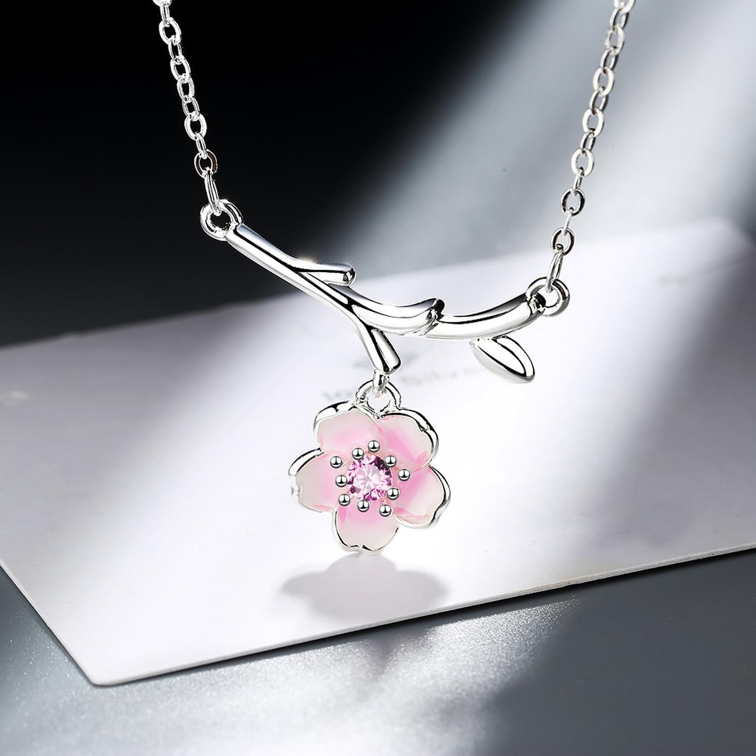 Collar Flor de Cerezo Ciruelo Plata 925 Mujer Joyas Regalo-2