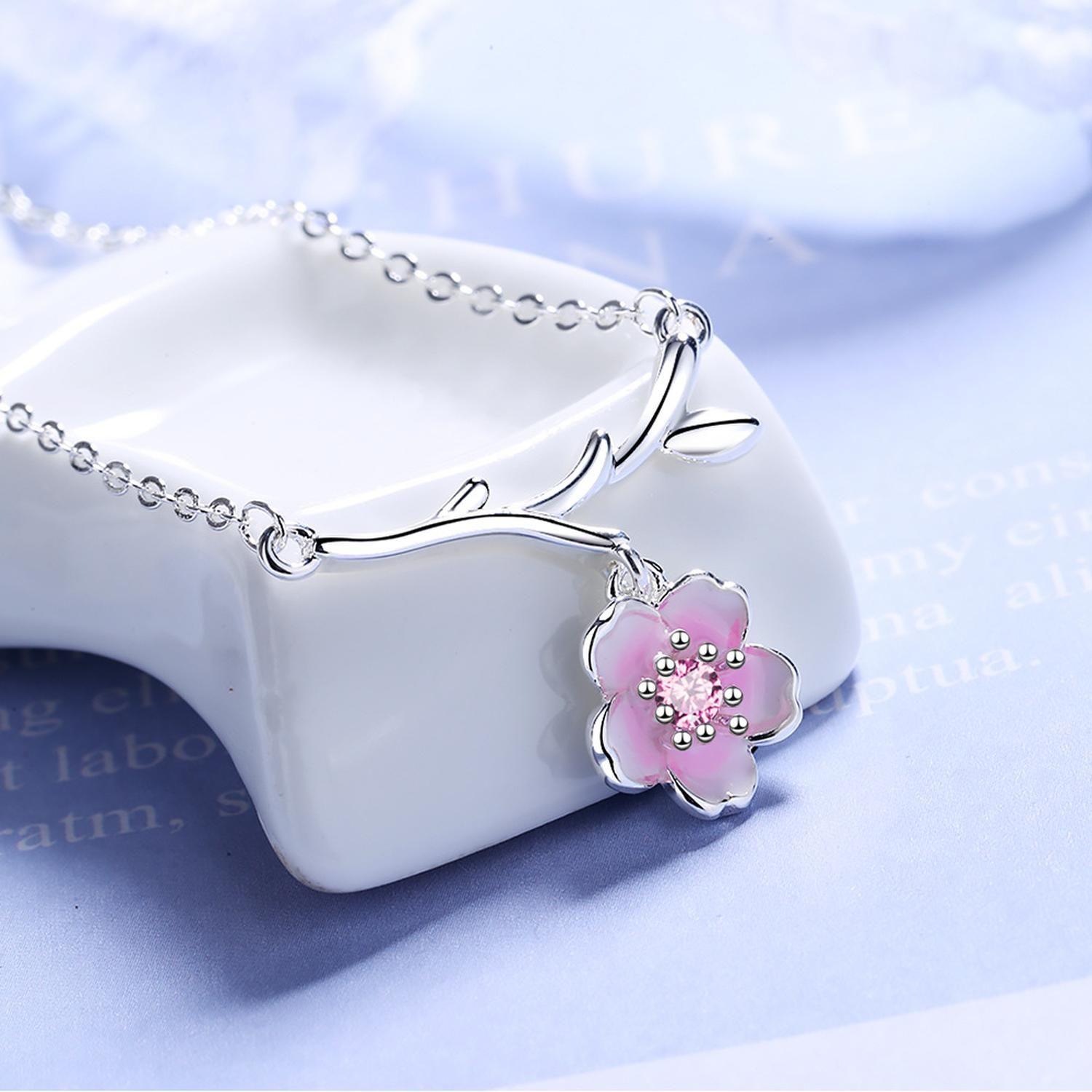 Collar Flor de Cerezo Ciruelo Plata 925 Mujer Joyas Regalo-3