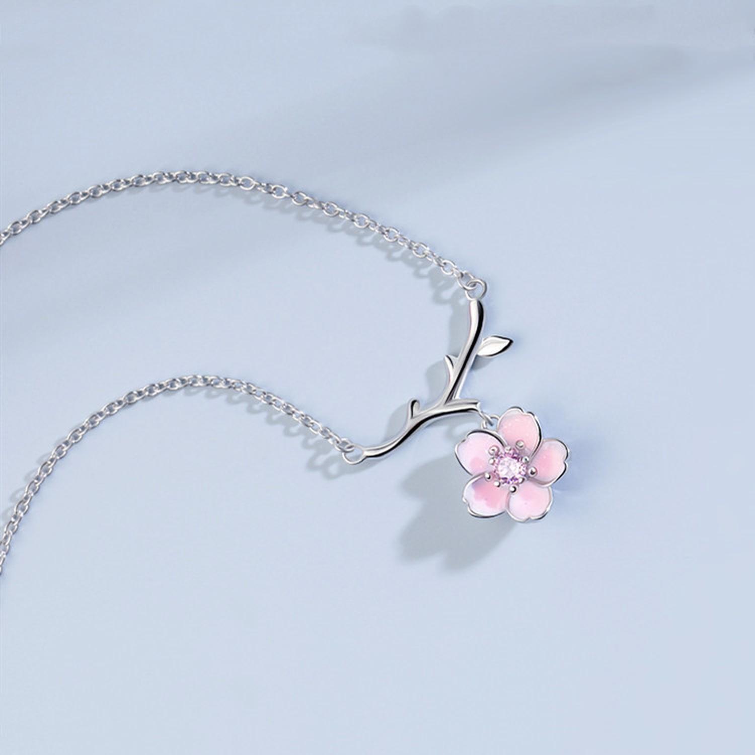 Collar Flor de Cerezo Ciruelo Plata 925 Mujer Joyas Regalo-4