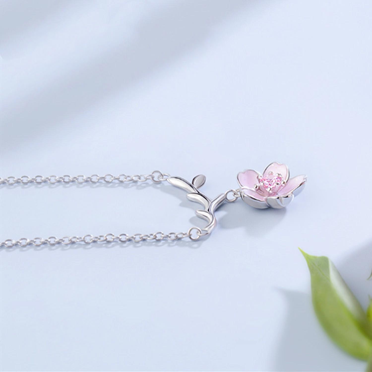 Collar Flor de Cerezo Ciruelo Plata 925 Mujer Joyas Regalo-5