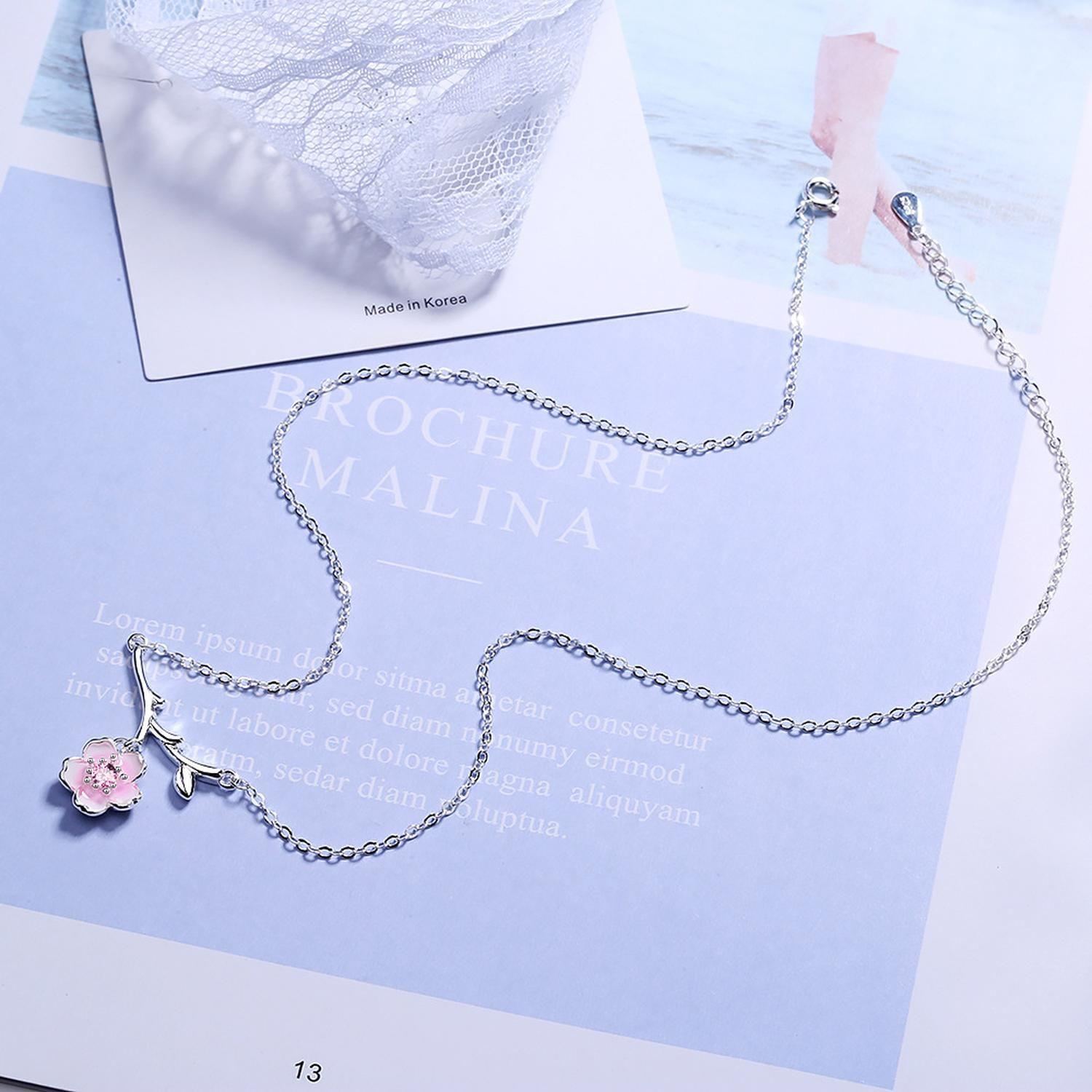 Collar Flor de Cerezo Ciruelo Plata 925 Mujer Joyas Regalo-6