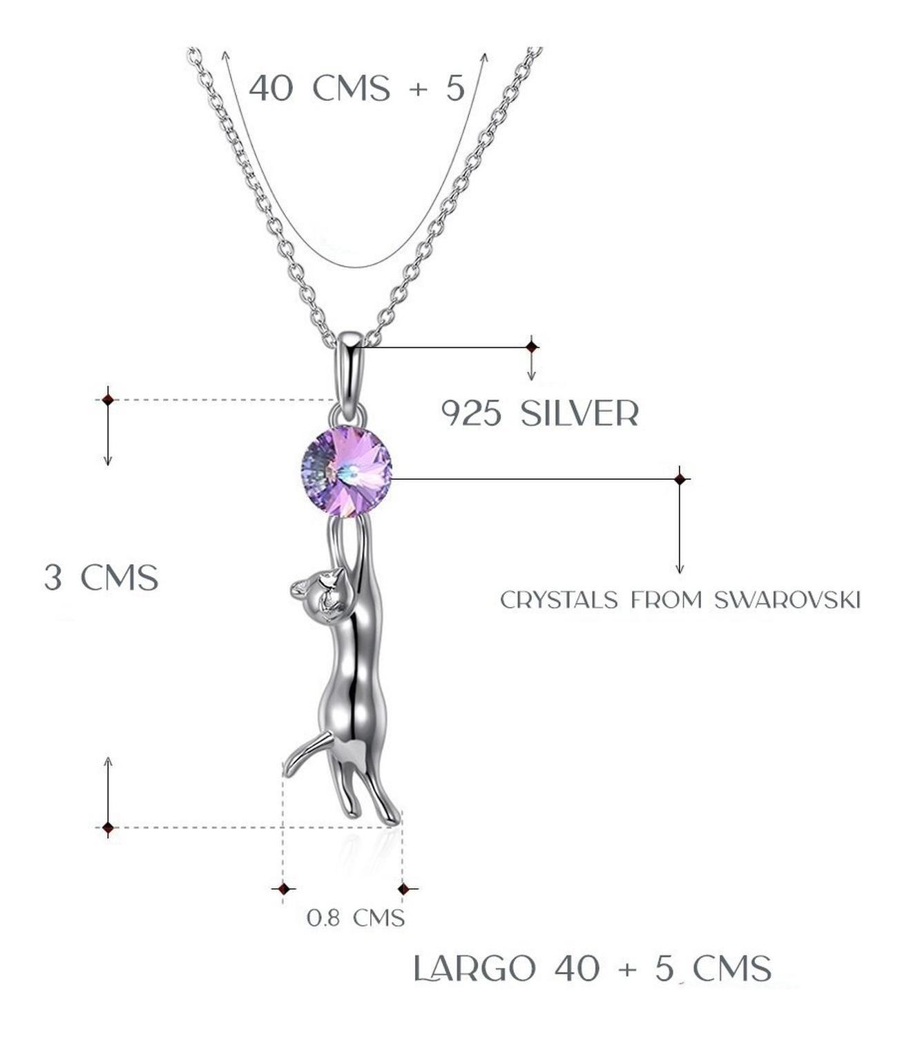 Collar Gato Tornasol Gatito Plata 925 Cristales Joyas Mujer-2