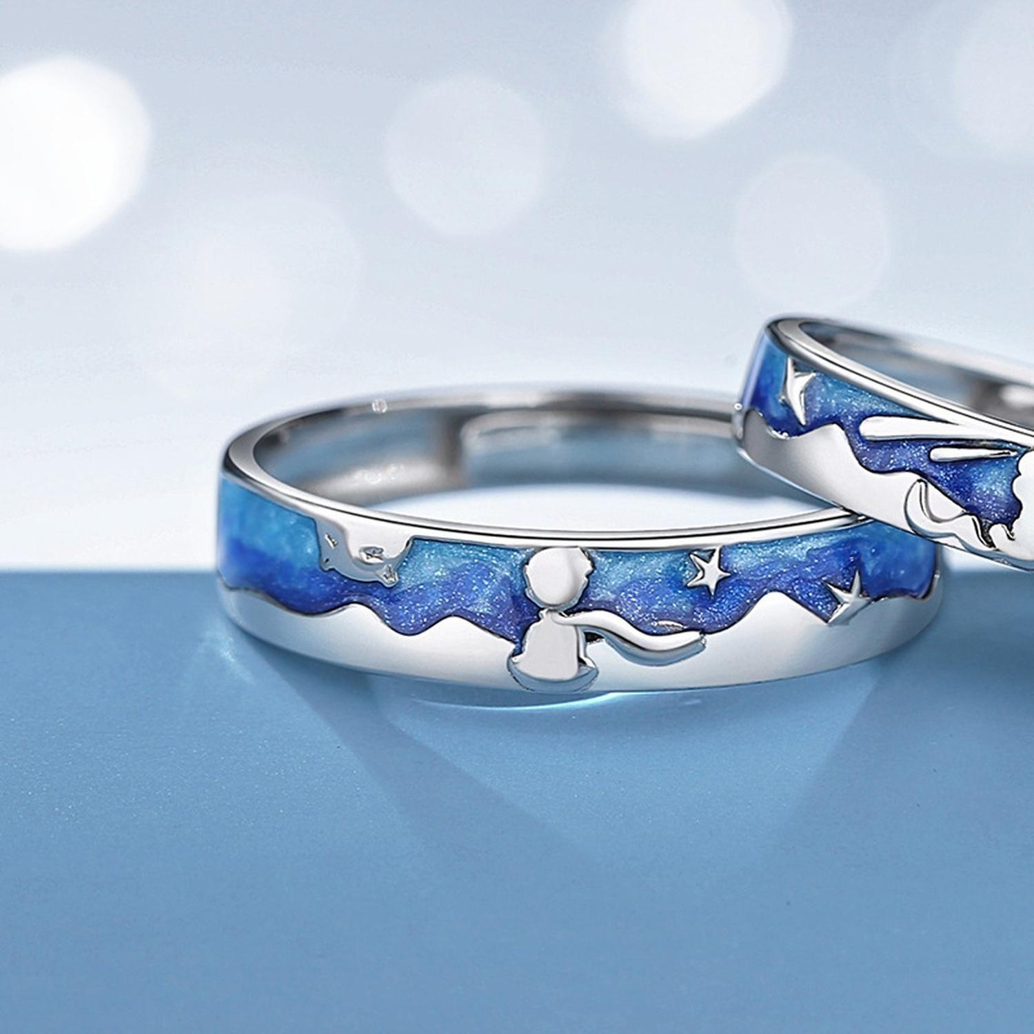 Anillos Alianzas Plata Fina 925 Ajustable Parejas Principito y Zorro-2