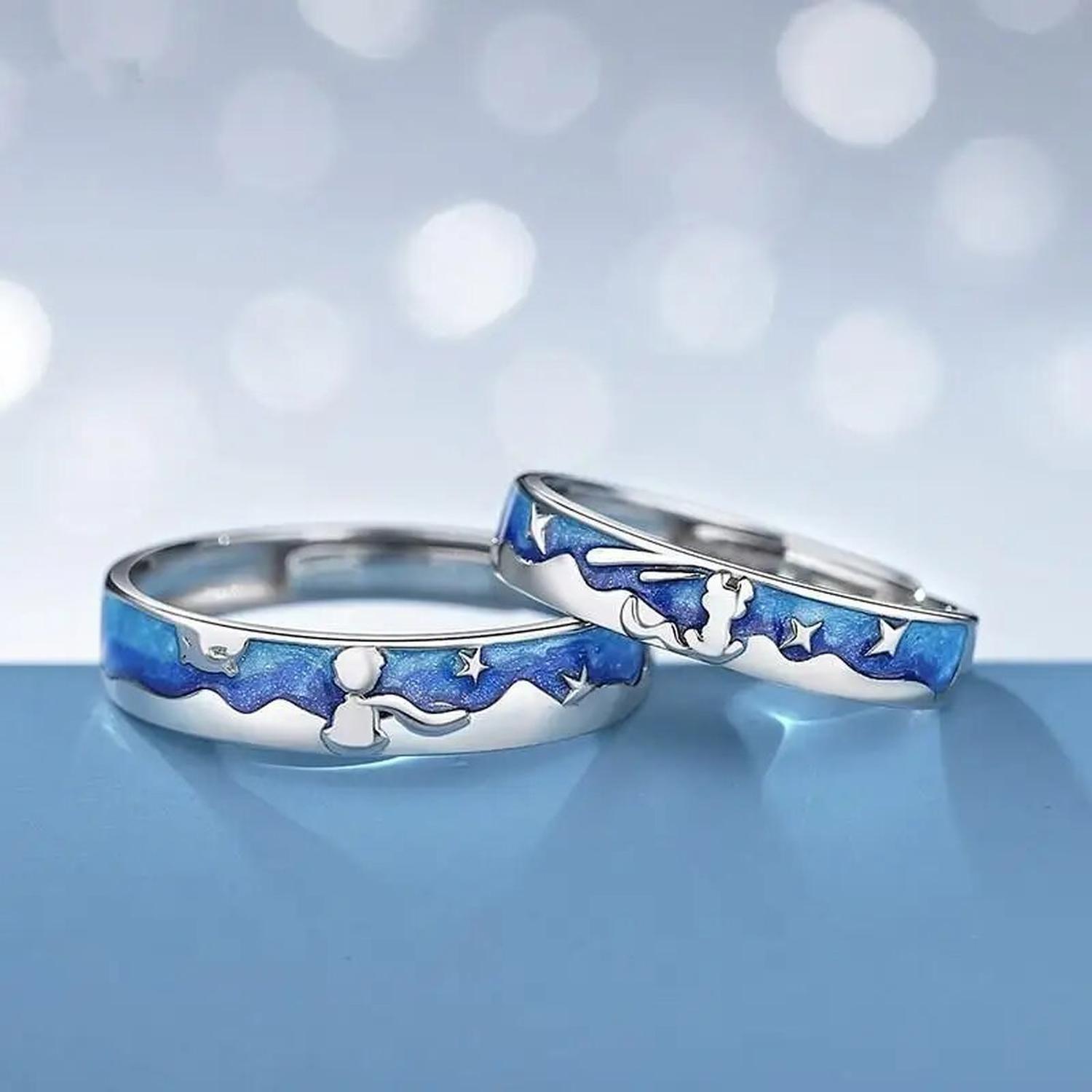 Anillos Alianzas Plata Fina 925 Ajustable Parejas Principito y Zorro-4