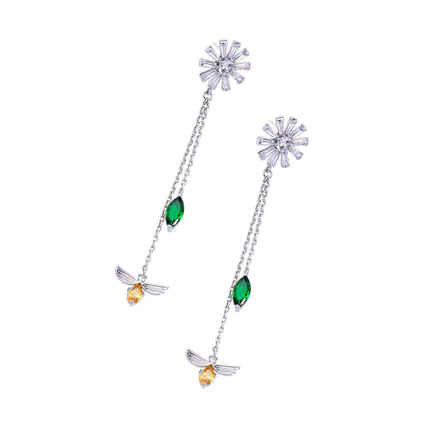 Aros Plata 925 Flor Margarita Abeja Hoja Tassel Mujer Regalo Joya-2