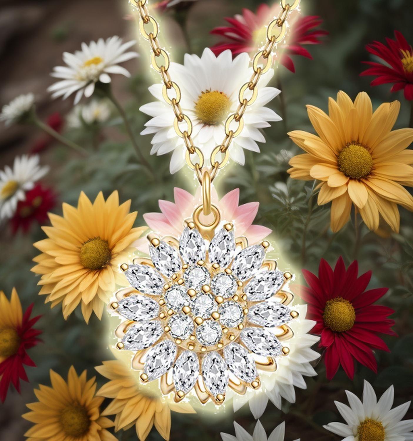 Collar Girasol Giratorio Zircones Acero Inoxidable Mujer-2