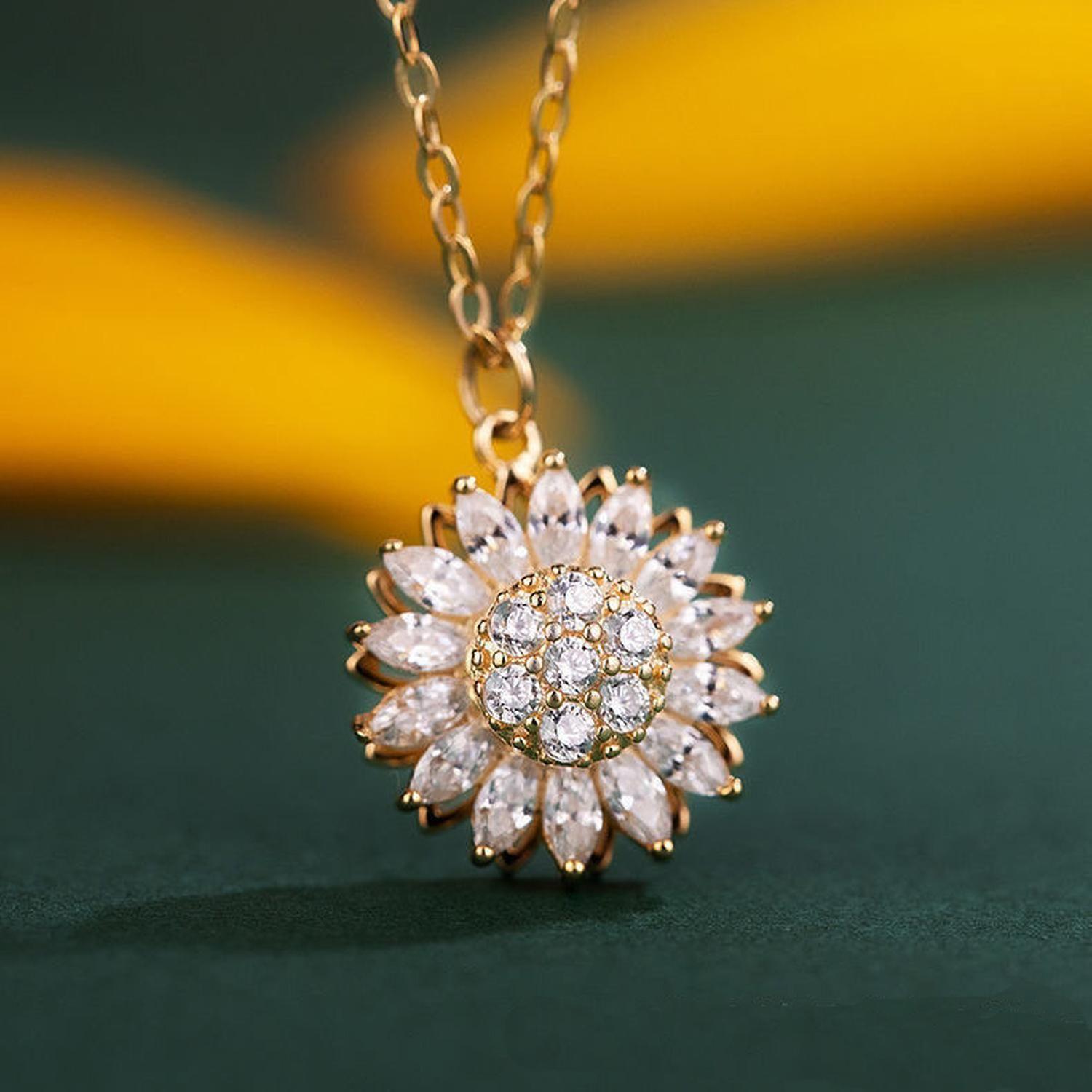 Collar Girasol Giratorio Zircones Acero Inoxidable Mujer-5