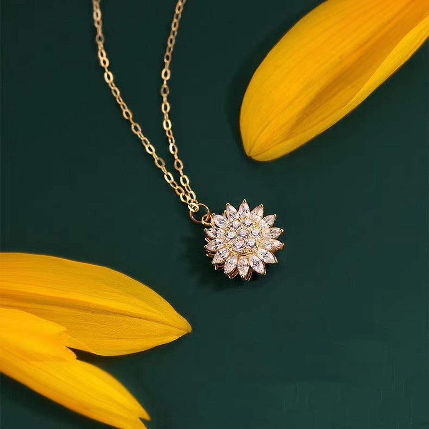 Collar Girasol Giratorio Zircones Acero Inoxidable Mujer-6
