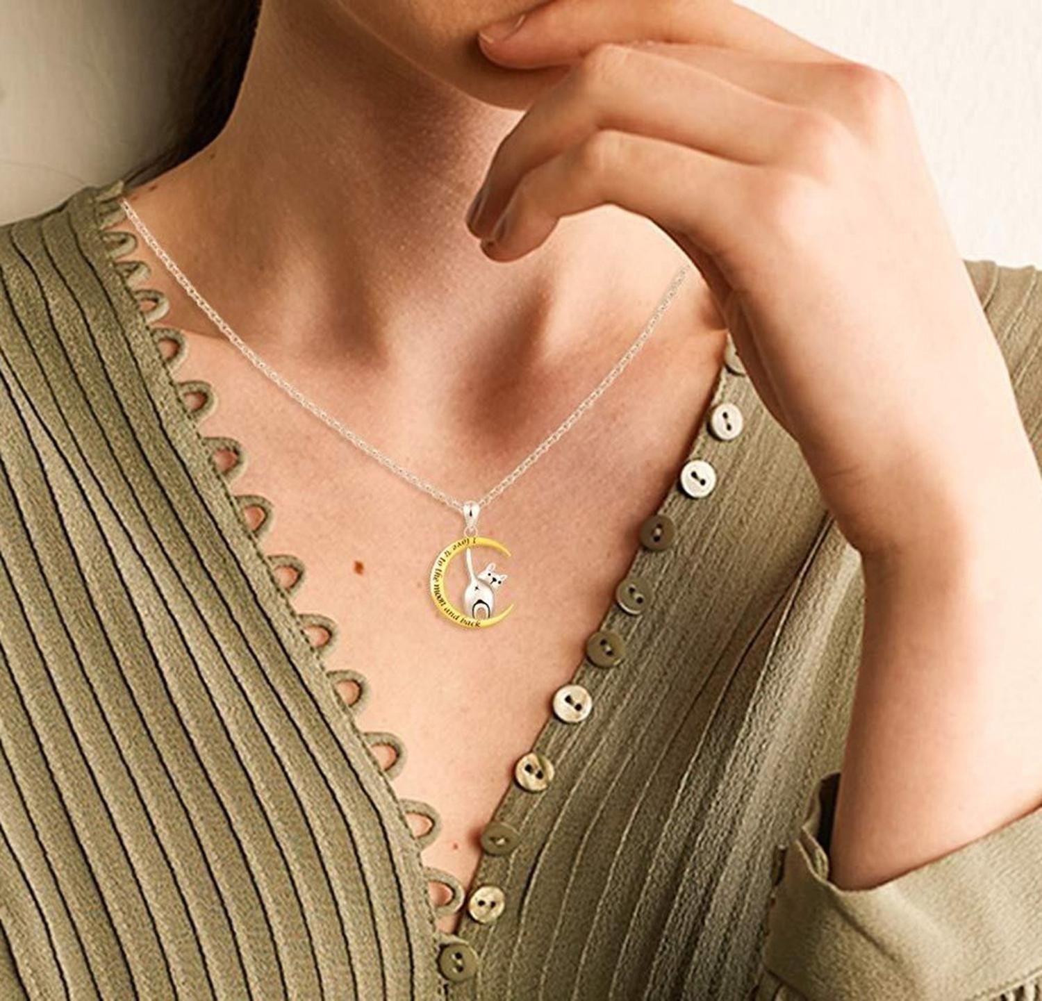 Collar Plata Fina 925 Gatito Gato Luna Baño Oro 18k Te Amo-2