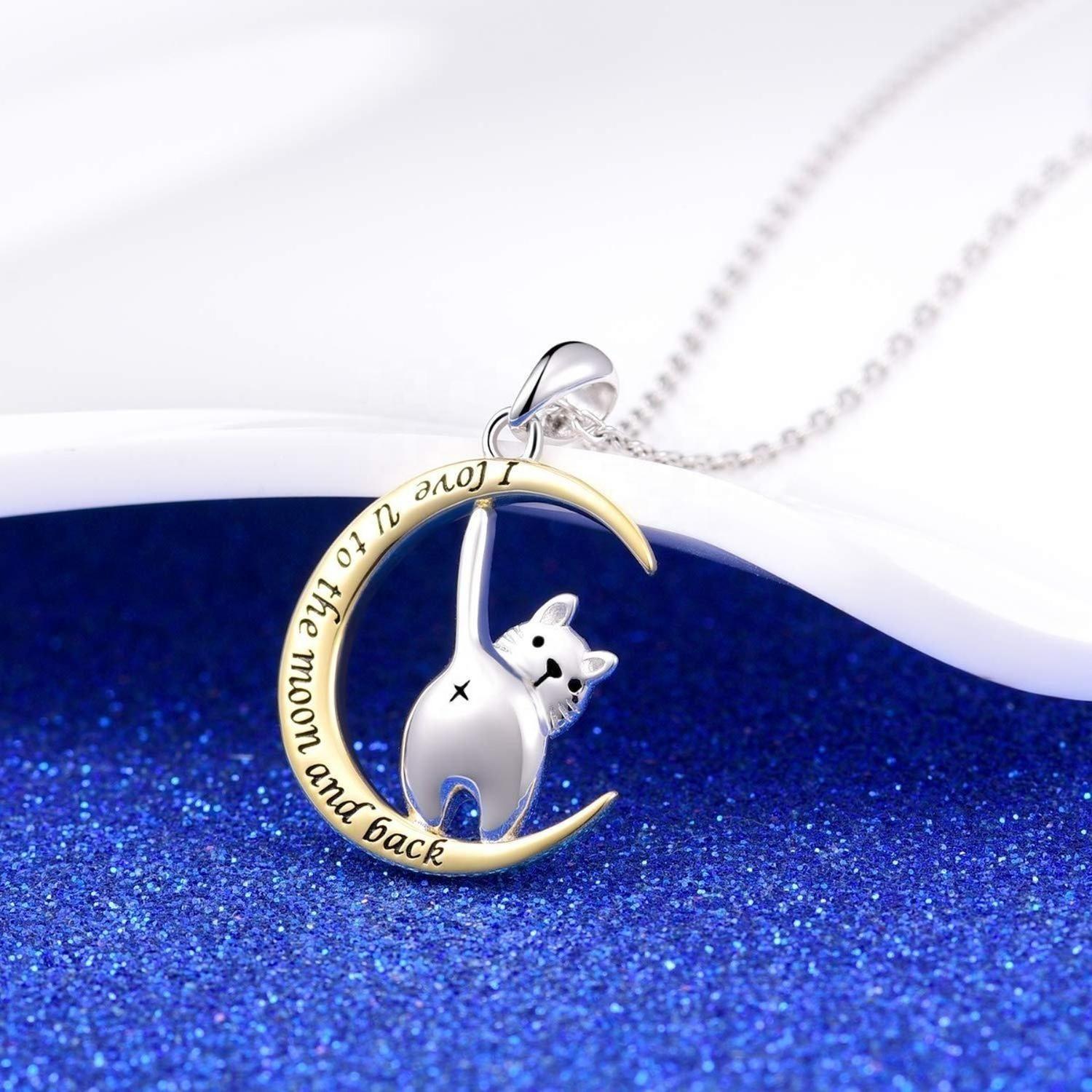 Collar Plata Fina 925 Gatito Gato Luna Baño Oro 18k Te Amo-3