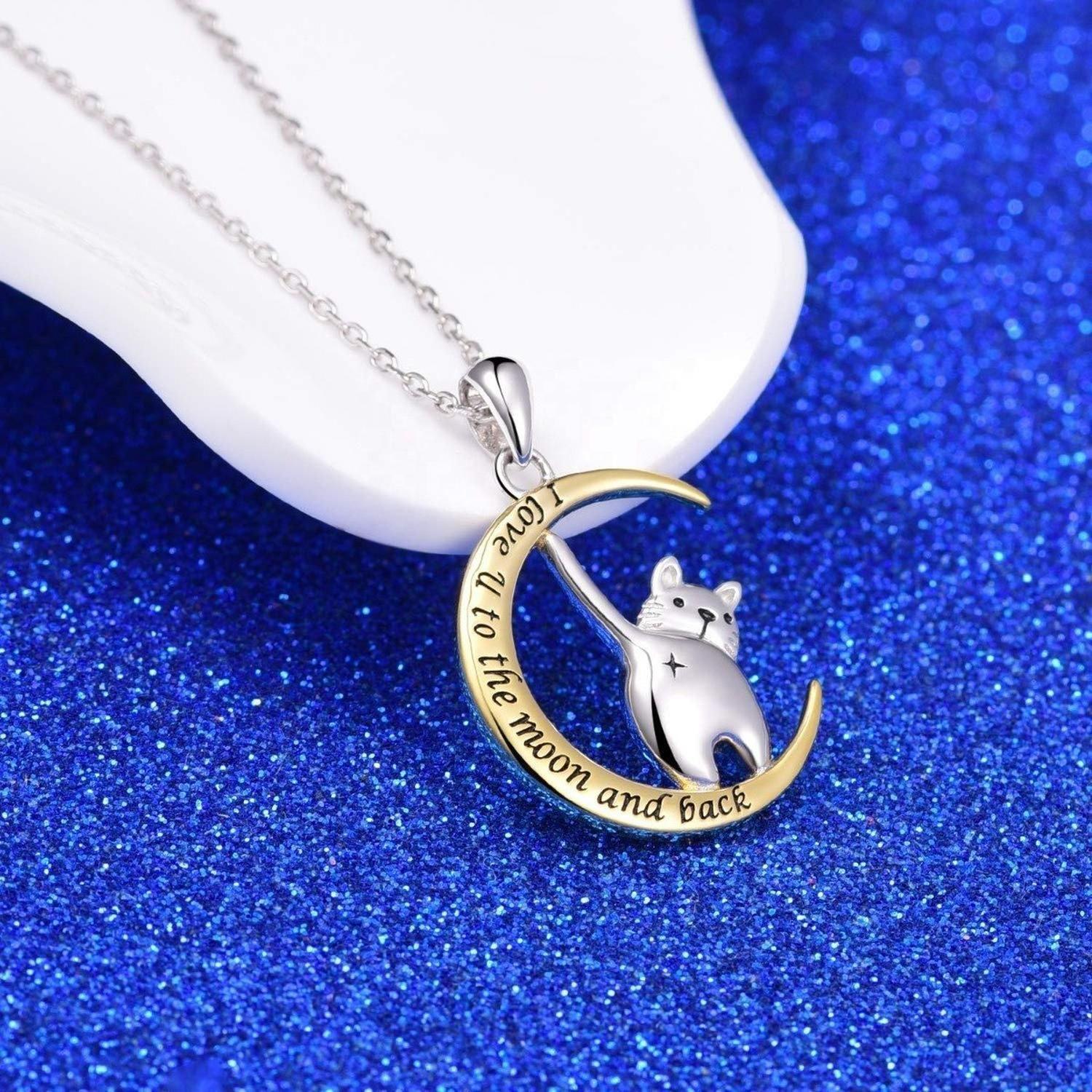 Collar Plata Fina 925 Gatito Gato Luna Baño Oro 18k Te Amo-4