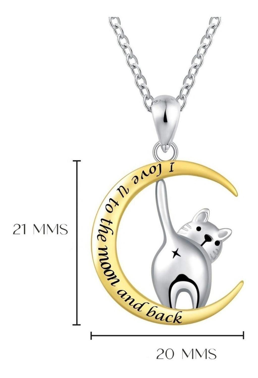 Collar Plata Fina 925 Gatito Gato Luna Baño Oro 18k Te Amo-5
