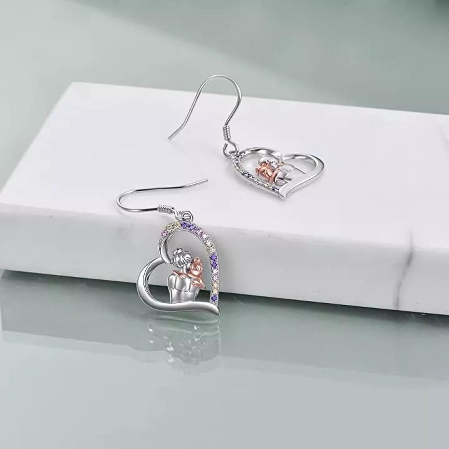 Aros Mama E Hija Plata 925 Pendientes Corazón Regalo Mujer-2