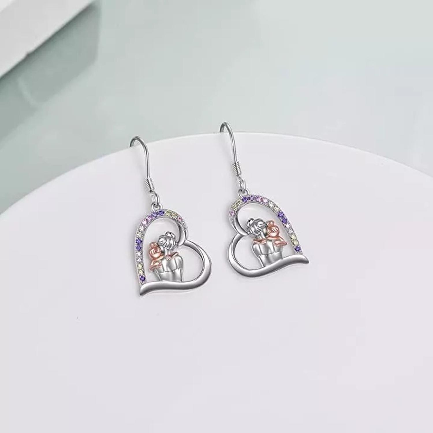 Aros Mama E Hija Plata 925 Pendientes Corazón Regalo Mujer-3