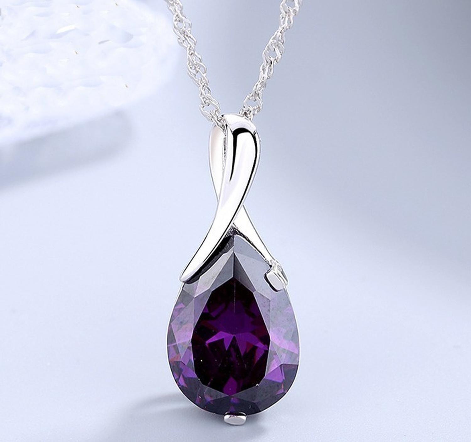Collar Plata Fina S925 Lagrima De Angel Amatista Mujer Joyas-2