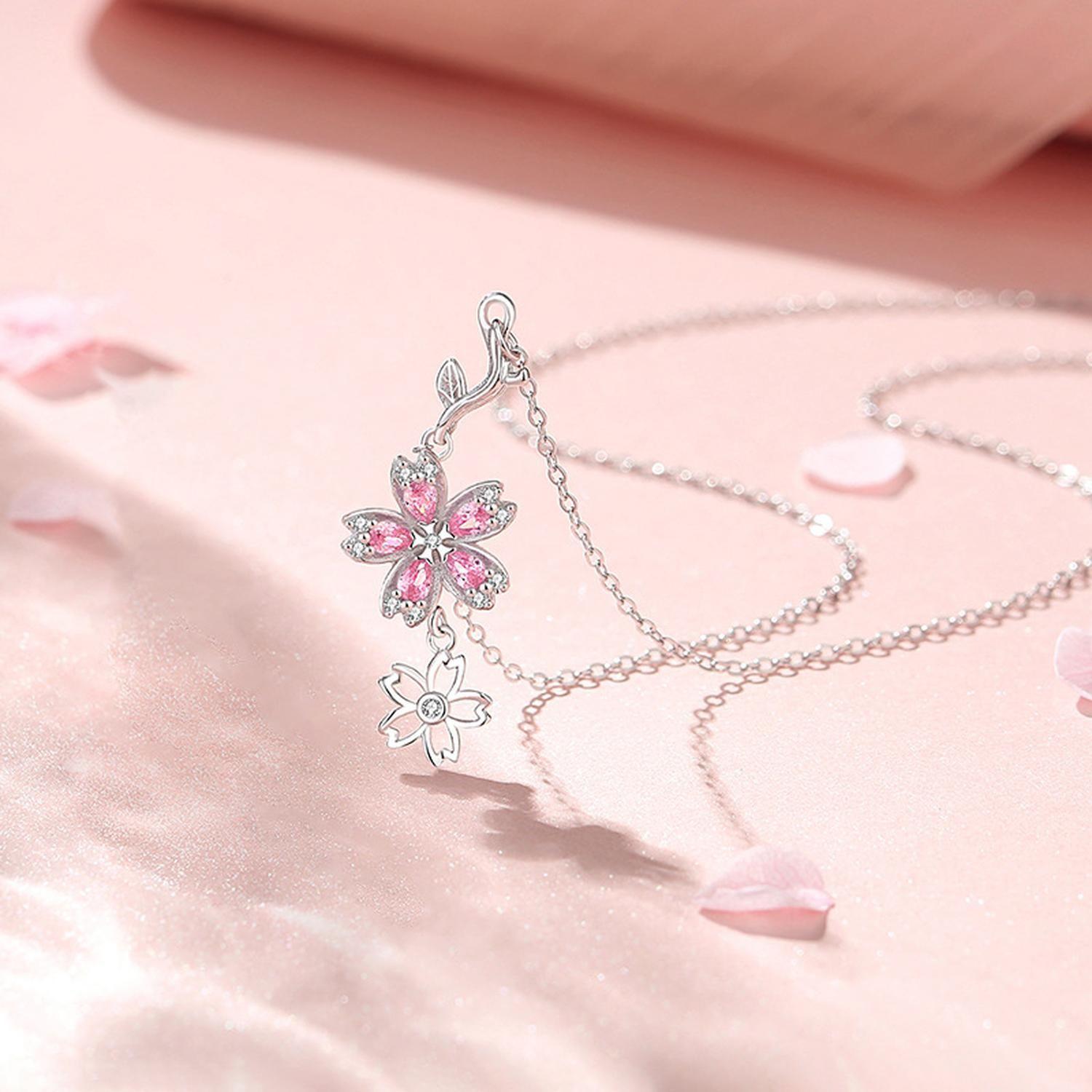 Collar Plata 925 Colgante Flores Cerezo Ciruelo Joyas Mujer-1