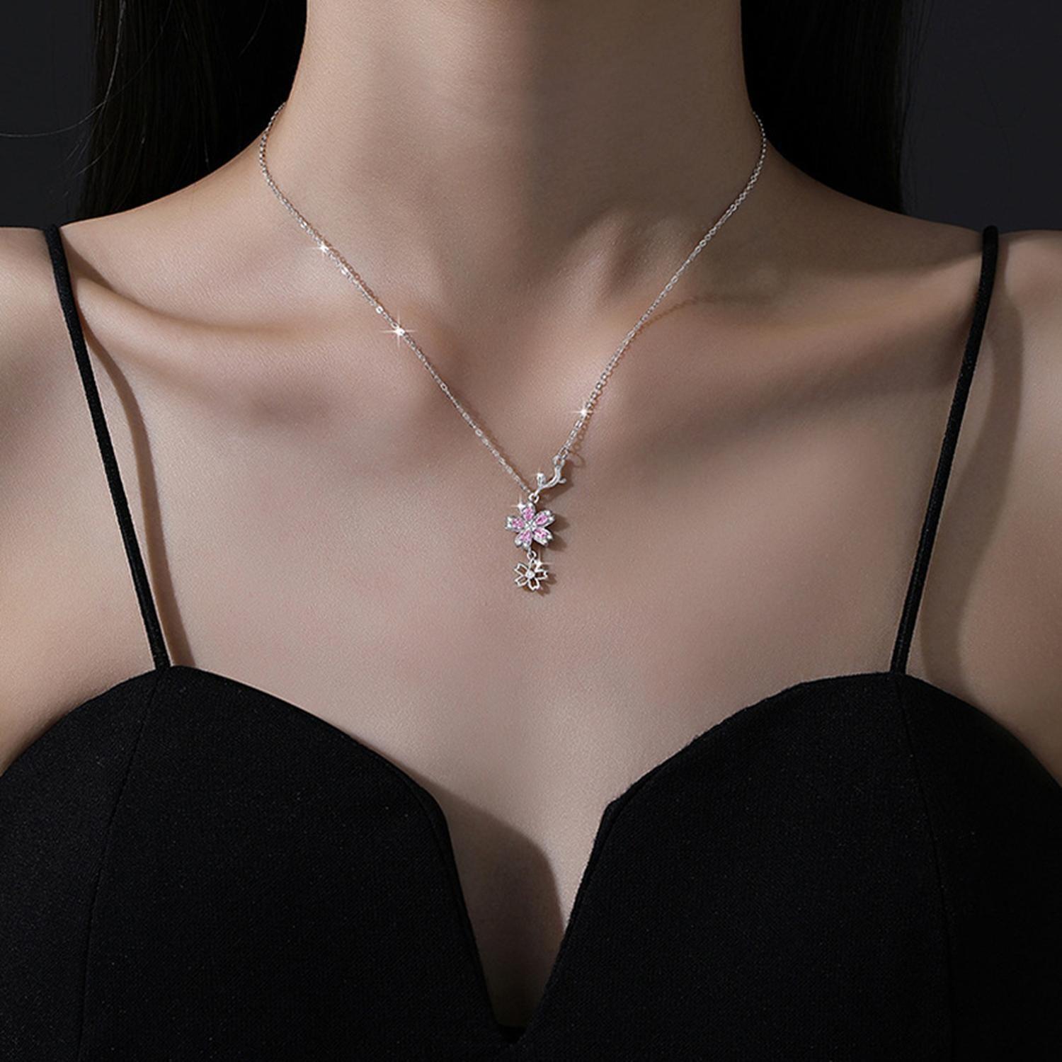 Collar Plata 925 Colgante Flores Cerezo Ciruelo Joyas Mujer-3