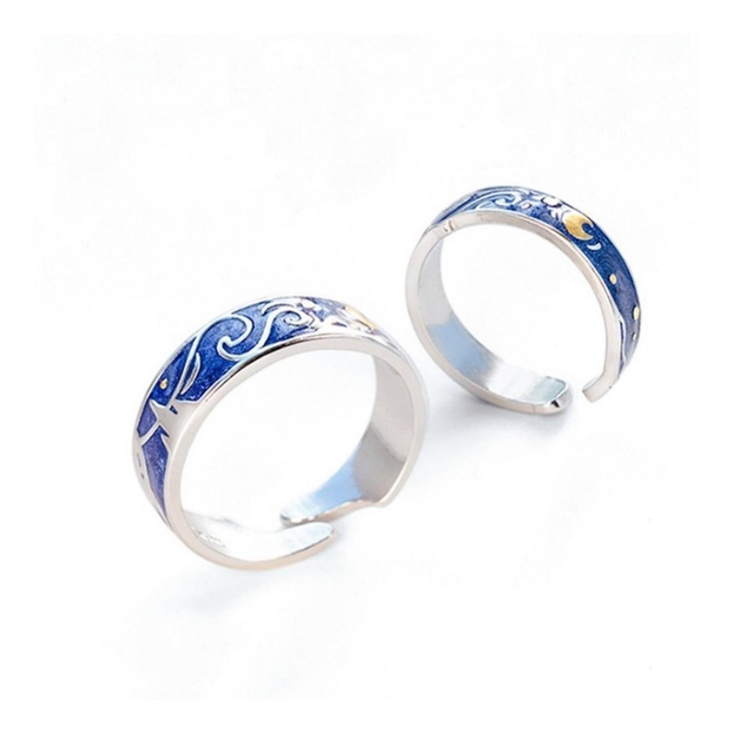 Anillos Plata 925 Pareja Compromiso Van Gogh Ajustable-5