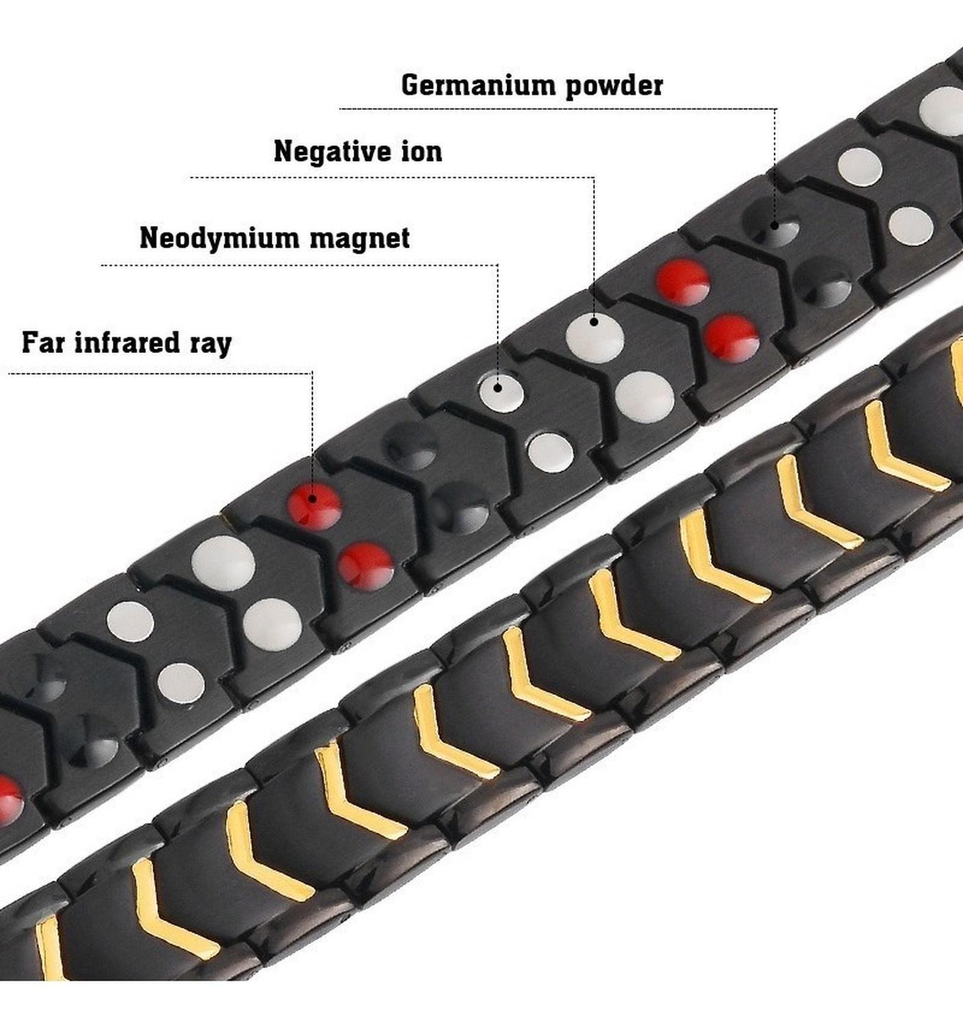Pulsera Magnetica Acero Titanio Terapia Imanes Negro Dorado-2