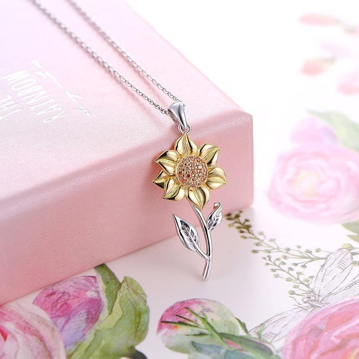 Collar Plata Fina 925 Girasol Flor Baño Oro 18k Mujer Regalo-4