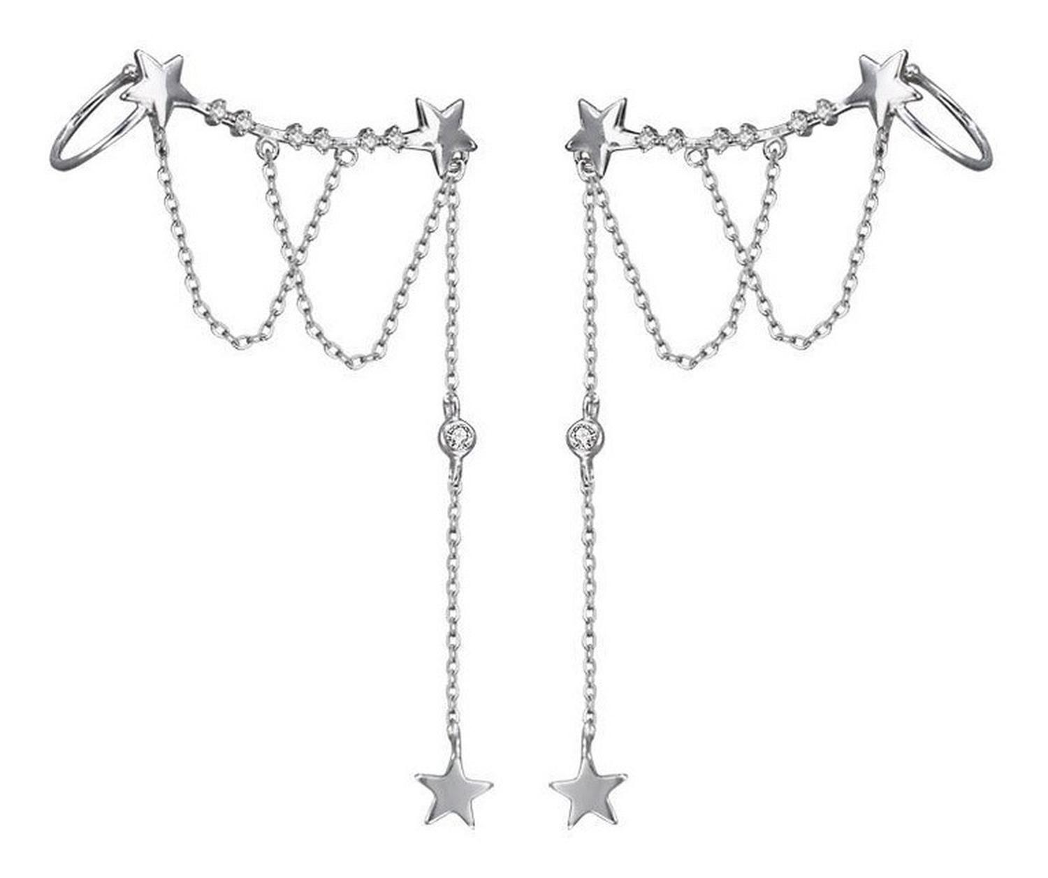 Aros Trepadores Plata 925 Lluvia Estrellas Mujer Regalo Joya-0