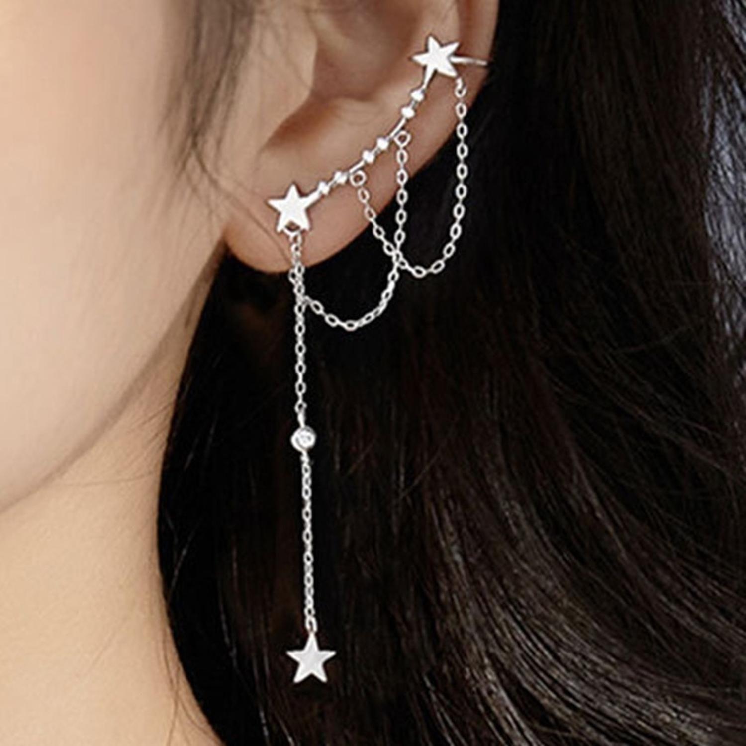 Aros Trepadores Plata 925 Lluvia Estrellas Mujer Regalo Joya-1