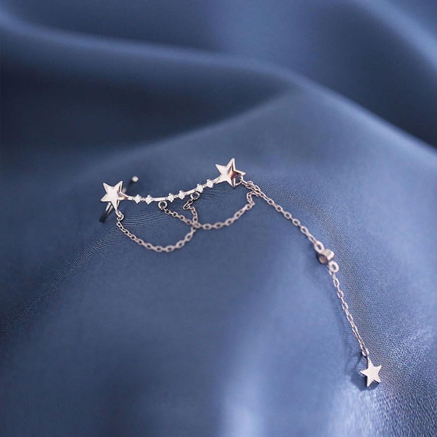 Aros Trepadores Plata 925 Lluvia Estrellas Mujer Regalo Joya-2