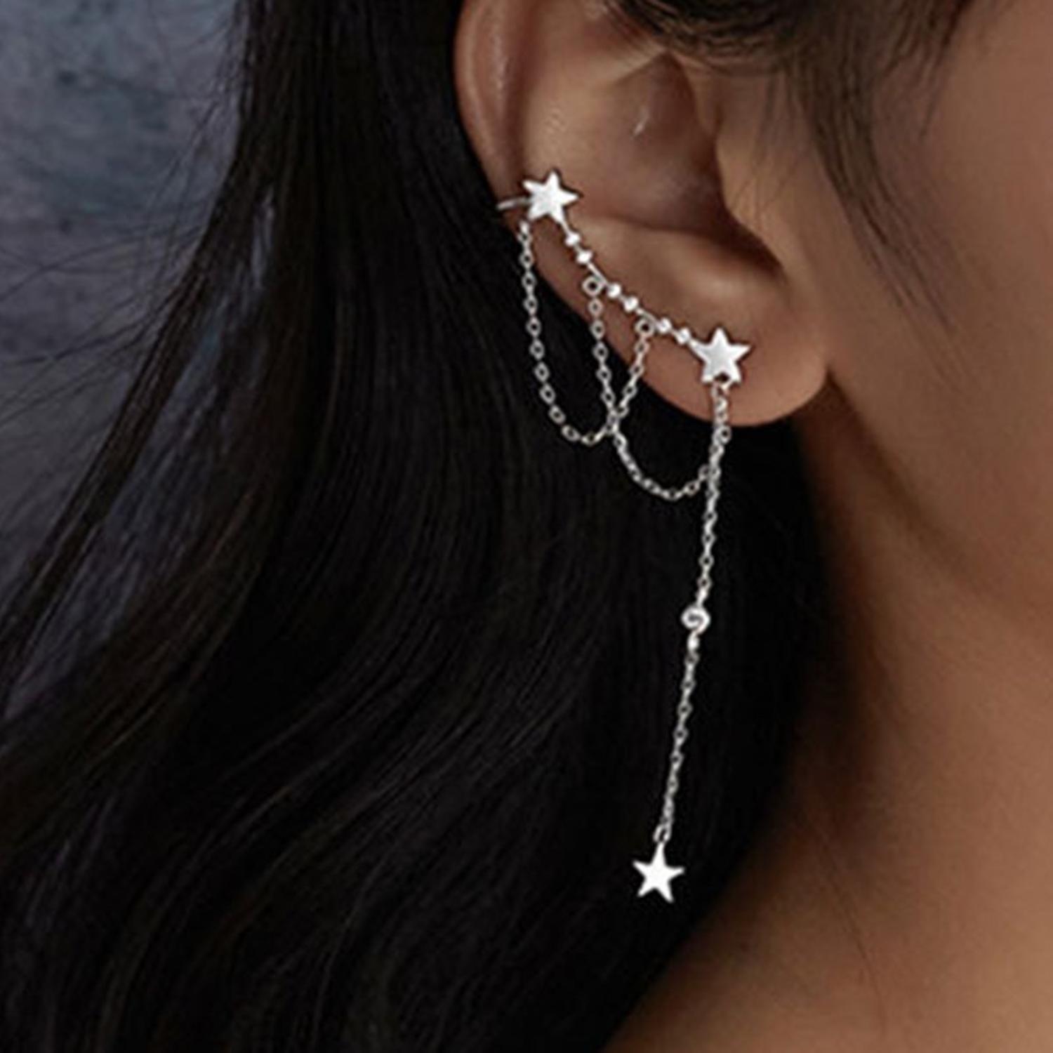 Aros Trepadores Plata 925 Lluvia Estrellas Mujer Regalo Joya-3