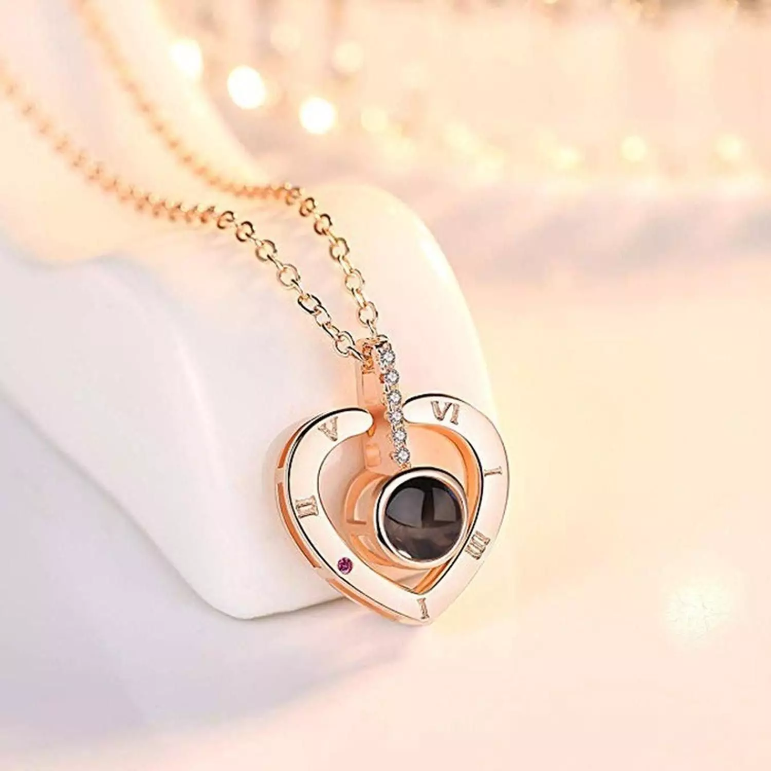 Collar Te Amo 100 Idiomas Corazón Numeros Romanos Dorado-2