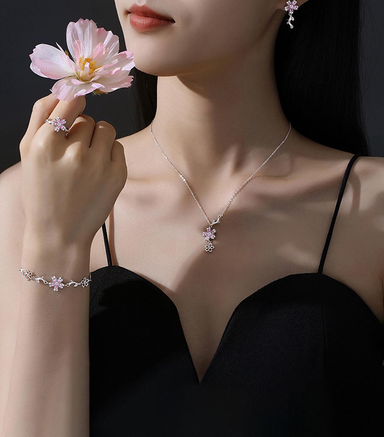 Aros Plata 925 Flor Cerezo Sakura Ajustable Mujer Regalo-6