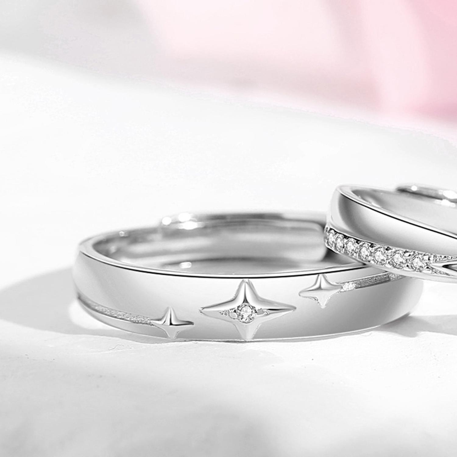 Anillos Pareja Plata 925 Estrellas Galaxy Amor Estelar Joyas-2