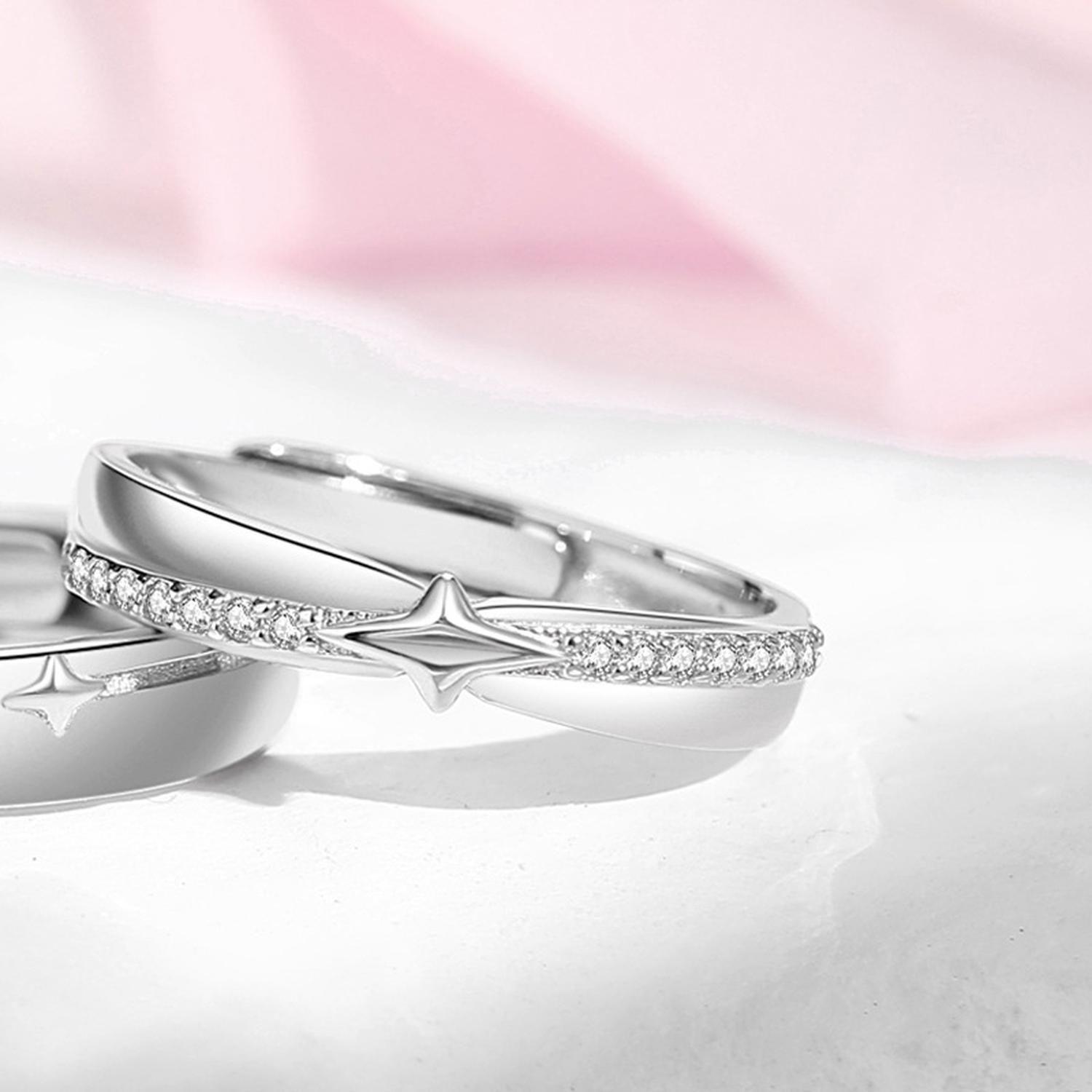 Anillos Pareja Plata 925 Estrellas Galaxy Amor Estelar Joyas-3