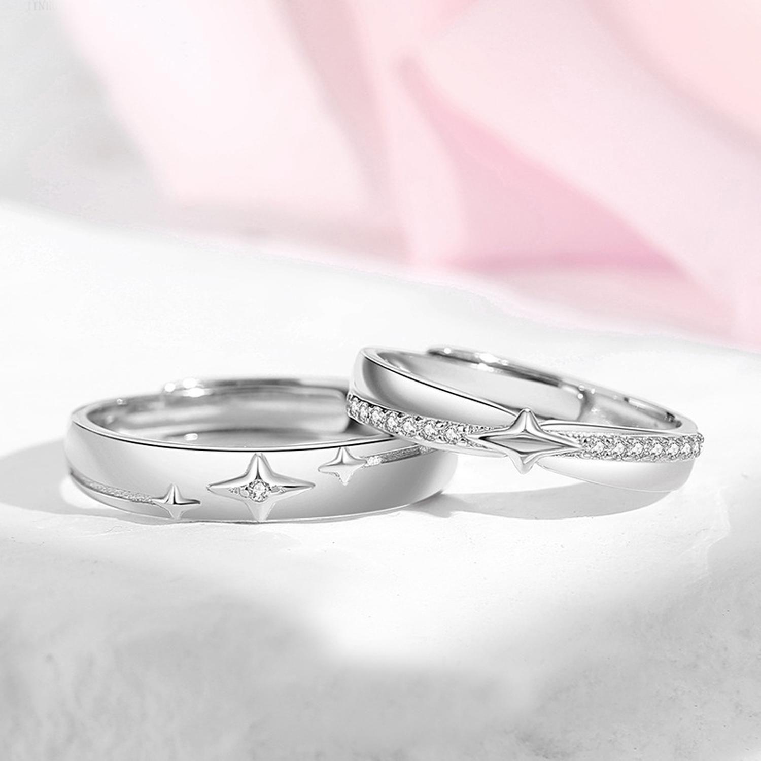 Anillos Pareja Plata 925 Estrellas Galaxy Amor Estelar Joyas-5