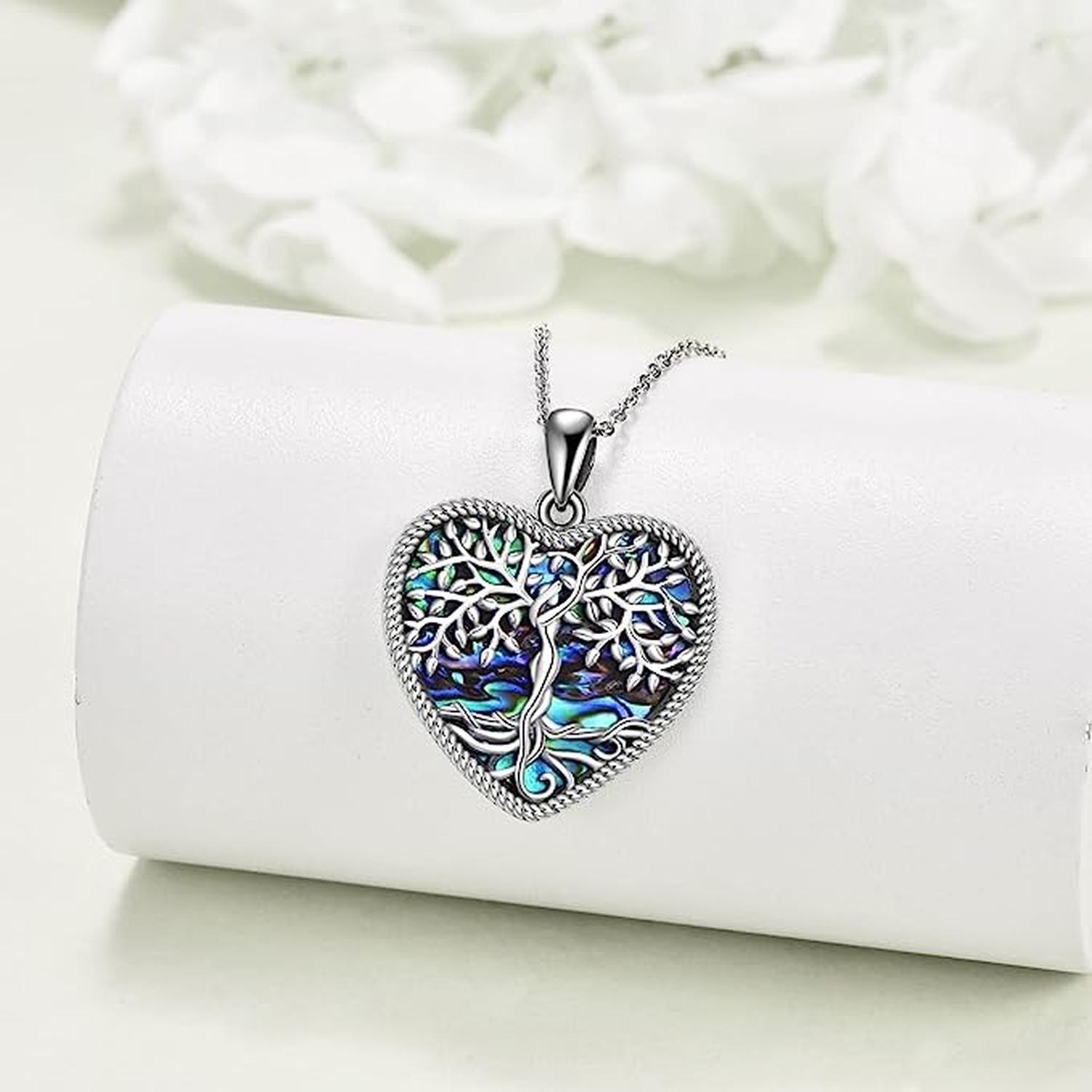 Collar Plata Fina 925 Corazon Arbol De La Vida Piedra Nacar-3