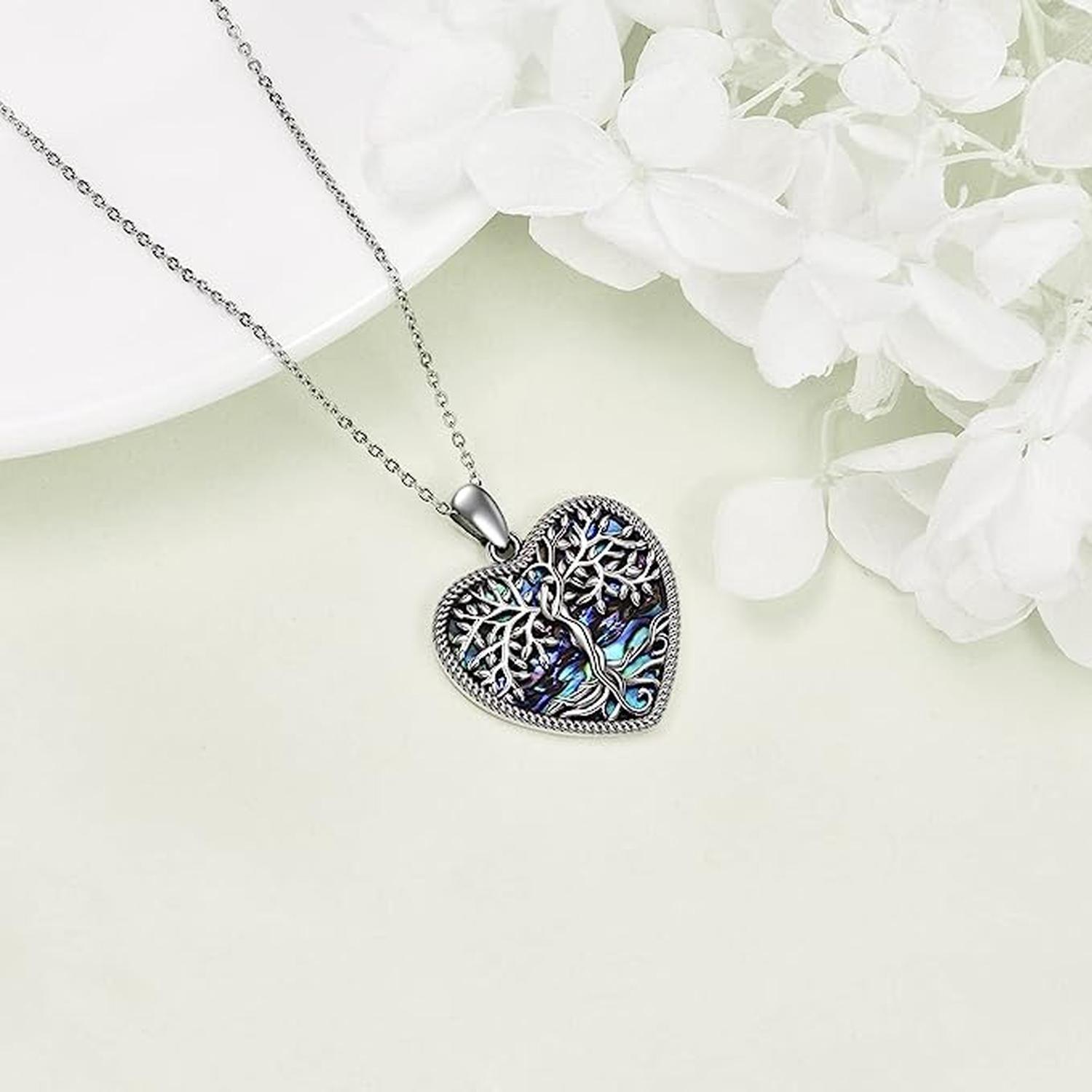 Collar Plata Fina 925 Corazon Arbol De La Vida Piedra Nacar-4