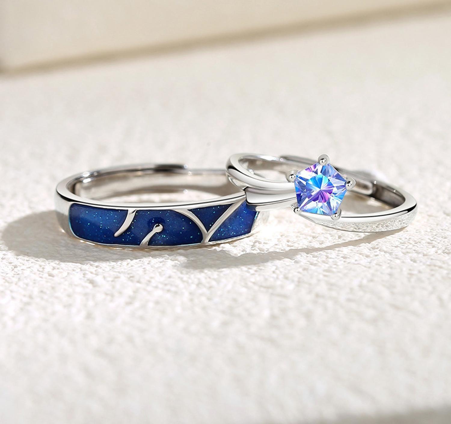 Anillos Plata 925 Compromiso Promesa Pareja Mar y Estrella-5
